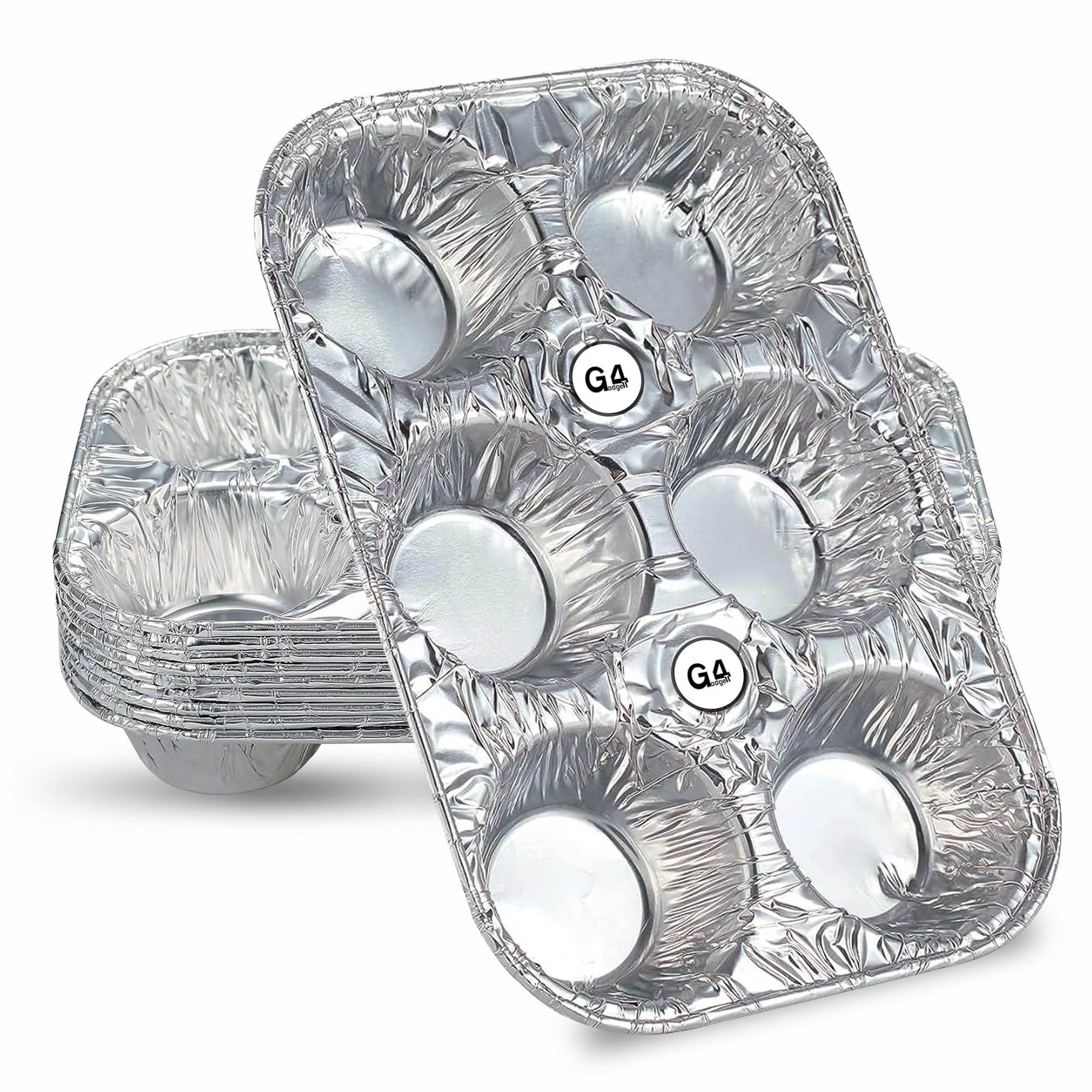 G4GADGET Disposable Muffin Tins 6-Cup, Pack of 10, Durable Foil Baking Trays for Muffins, Cupcakes, and Mini Pies