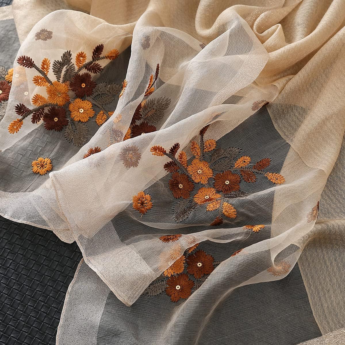 WINCESS YU Women Mulberry Silk Scarf Lightweight Embroidered Floral Shawl Wraps Beach Gauze Blanket Shawl for All Season : Clothing, Shoes & Jewelry
