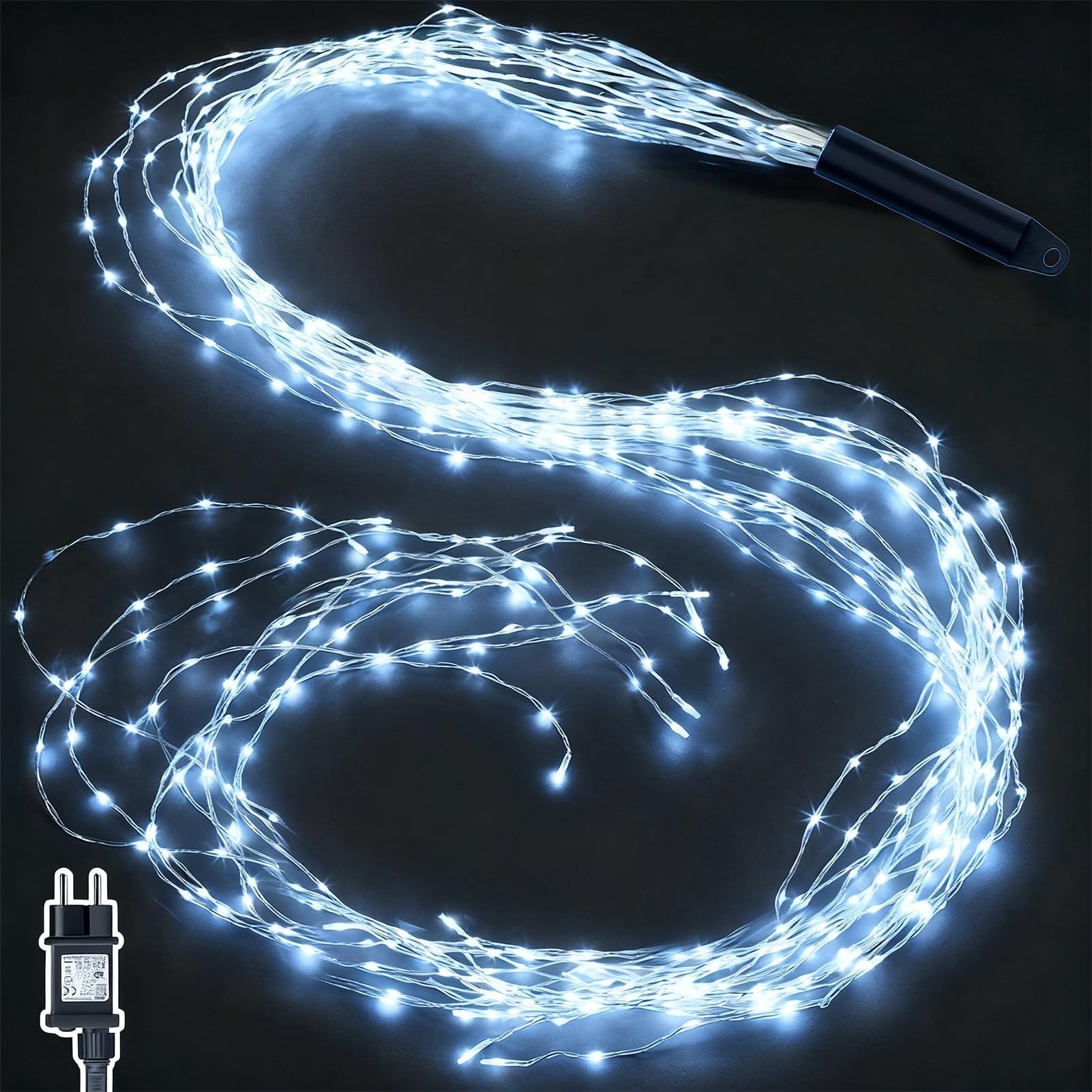 Joycome Lichterschweif 2M 200 LED Weihnachtsbeleuchtung mit Strom, Timer, Lichterstrang 8 Modi Wasserfall Lichterkette Wasserdicht Lichterbündel für Weihnachten Balkon Außen Innen Deko - Weiß