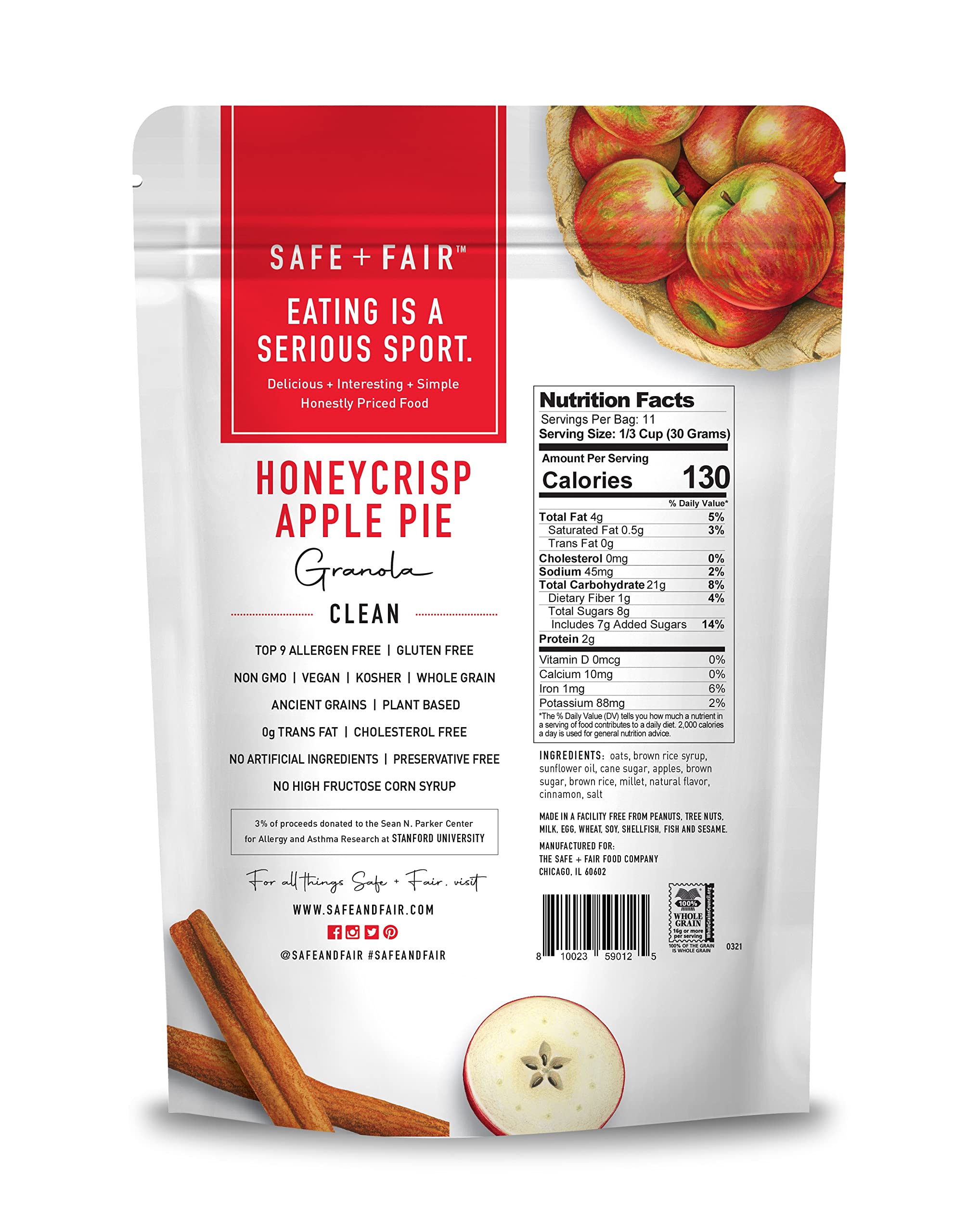 Safe + Fair Honeycrisp Apple Pie Granola - Glutenfrei, Milchfrei und Vegan Frühstück, Snack oder Dessert - Frei von Top 9 Allergenen, Transfett und künstlichen Zutaten - GVO, 340 ml, 6 Stück