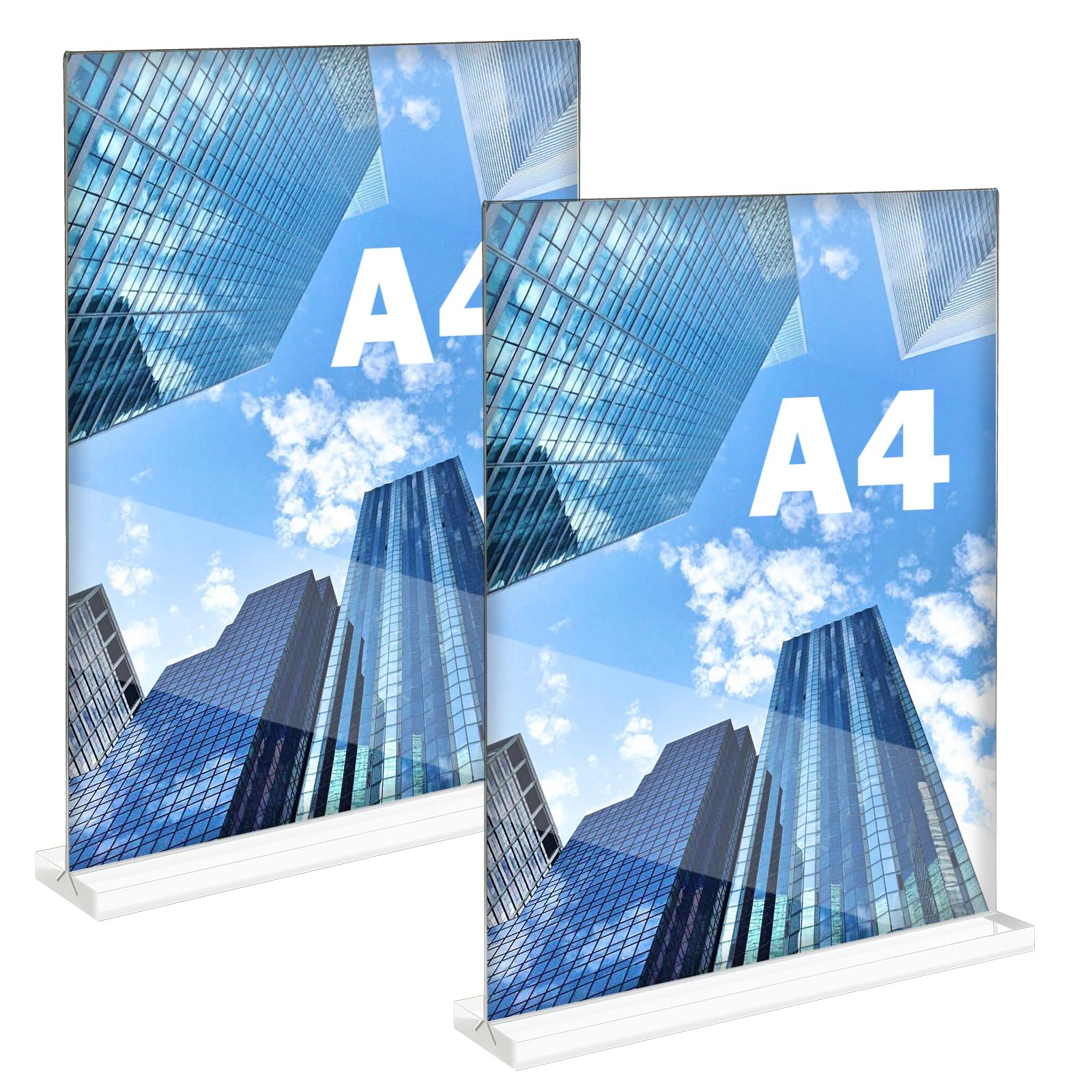 ASelected 2Pack A4 Acrylic Sign Holders, Plastic A4 Display Stands, T-Shape Acrylic Poster Menu Holders for Tables, Double Sided Display Stands for Restaurant, Hotel, Office (Clear)