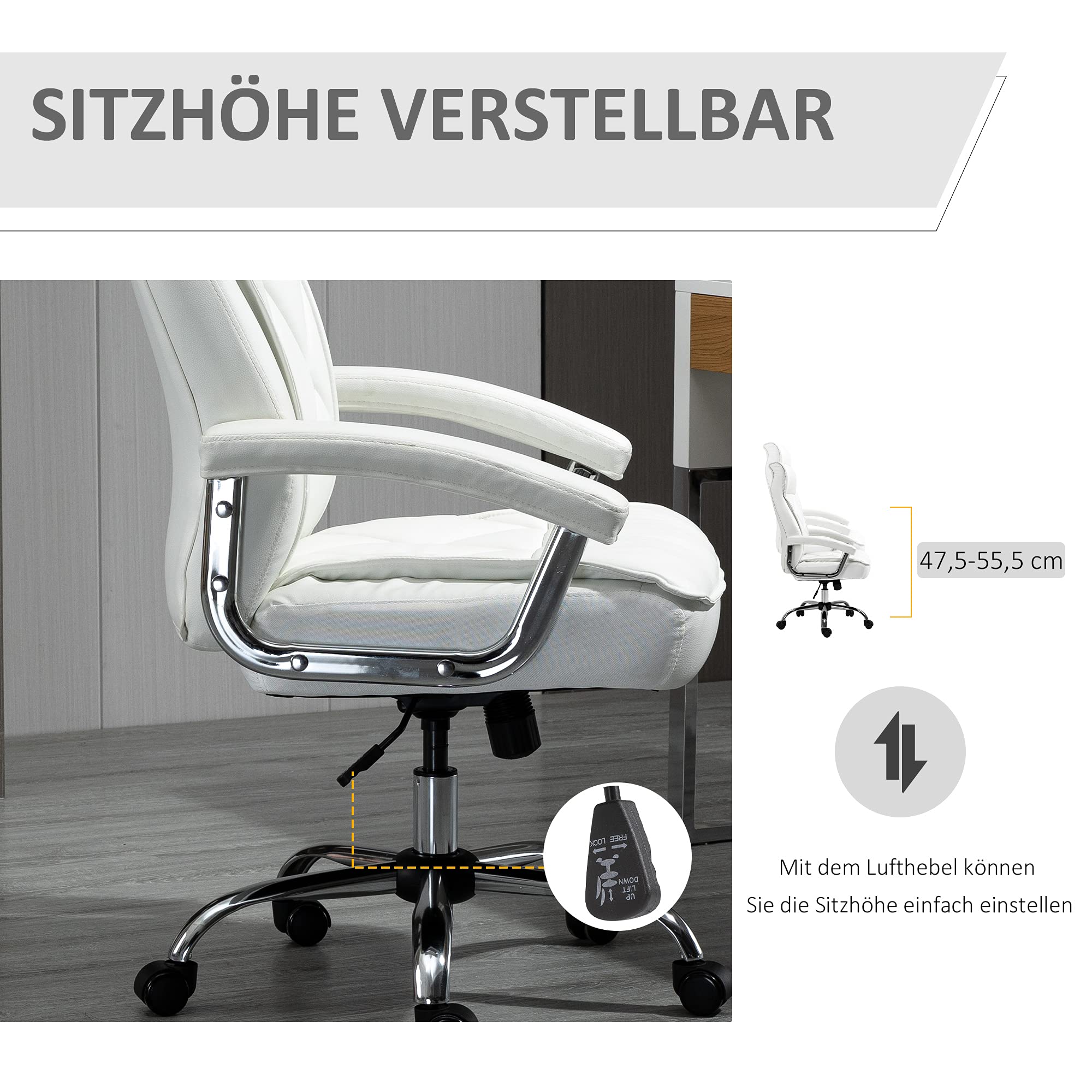 biurowe Vinsetto fotel biurowy krzesło do gier fotel obrotowy ergonomiczne z funkcją kołysania regulacja wysokości wzór w romby nowoczesne eleganckie luksusowe skóra PU metal pianka kolor biały