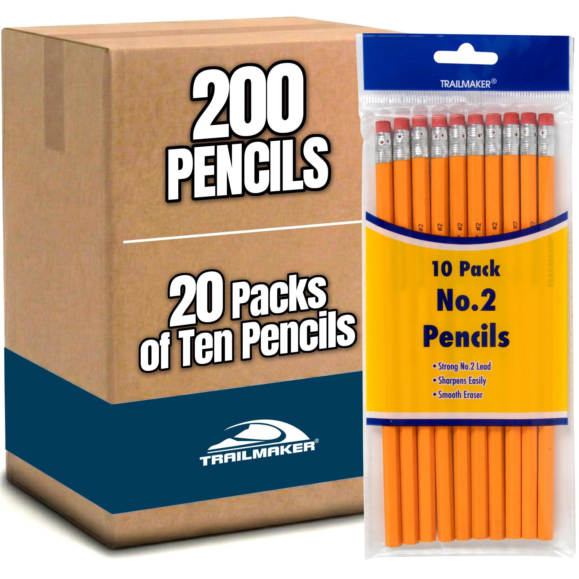 Trail maker Pencils, 200 Count Wood Cased Unsharpened #2 Yellow Pencils in Bulk for School Supplies, Teacher Supplies, Classroom, Kids, Office