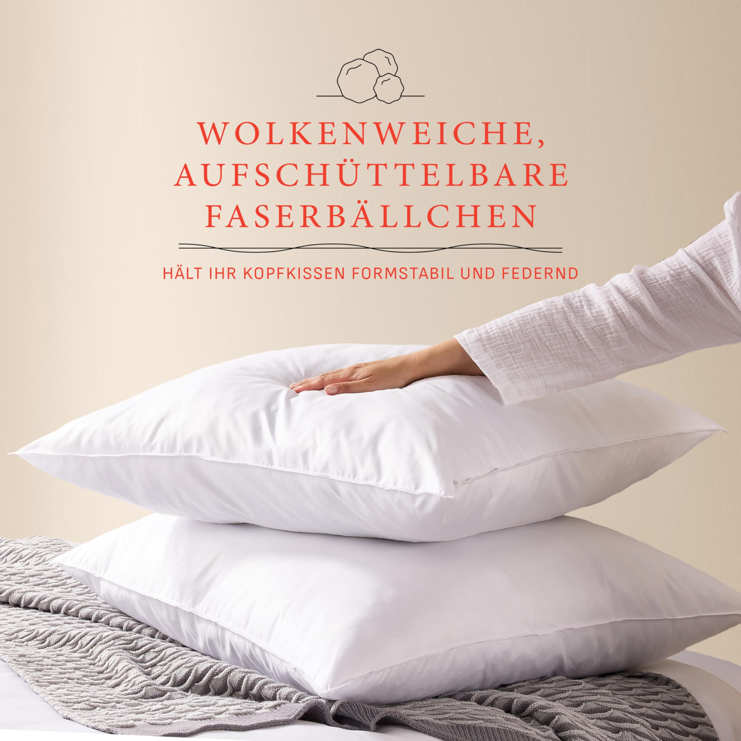 Pullman Kopfkissen 80x80 cm – 2er Set Hotelqualität Mikrofaser Kissen für Nackenschmerzen, Bequemes Allergiker Schlafkissen mit 1000 g Füllmaterial, Oeko-Tex zertifiziertes Bett Kissen (80 x 80)