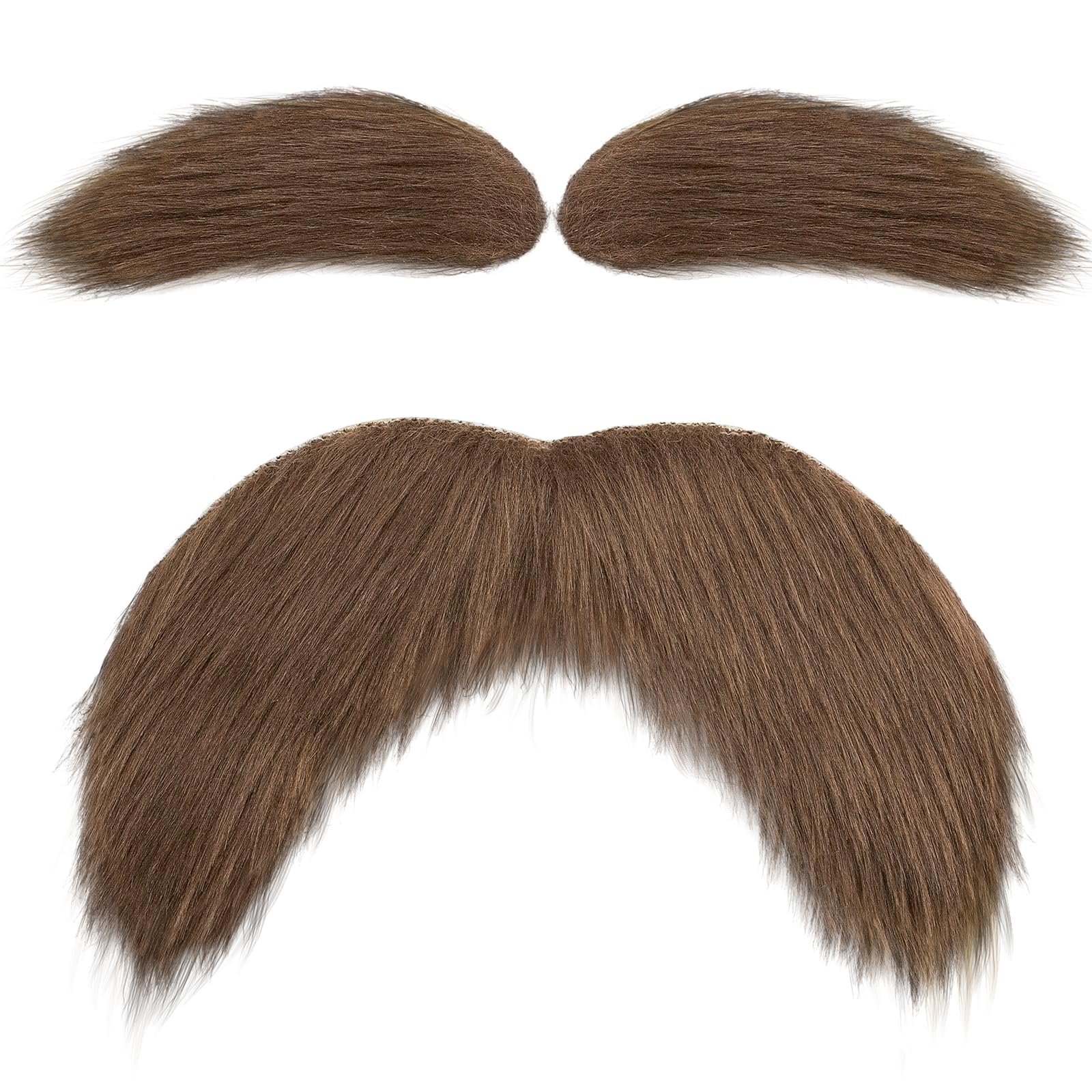 Brown Fake Mustache and Eyebrows Set, Self Adhesive Fake Beard, Novelty Realistic Facial Hair for Cosplay Costume and Festival Party