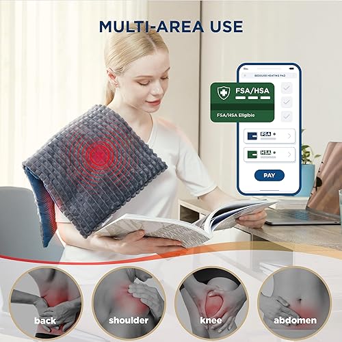 Miniatura 4 de Bedsure Almohadilla térmica pesada con masajeador, almohadilla térmica eléctrica para espalda con vibraciones de masaje, 3 niveles de calefacción y