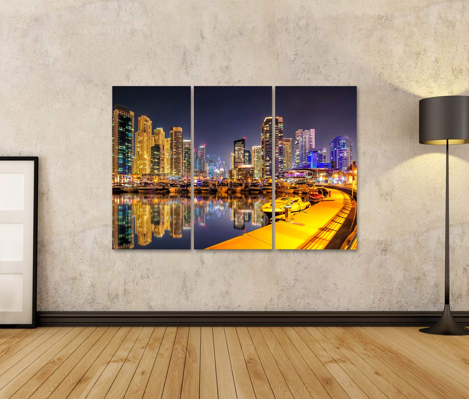 islandburner Prime - Immagine su tela, soggetto: incredibile notte di Dubai Marina, skyline di lusso, yacht dock, Dubai, squadra, poster