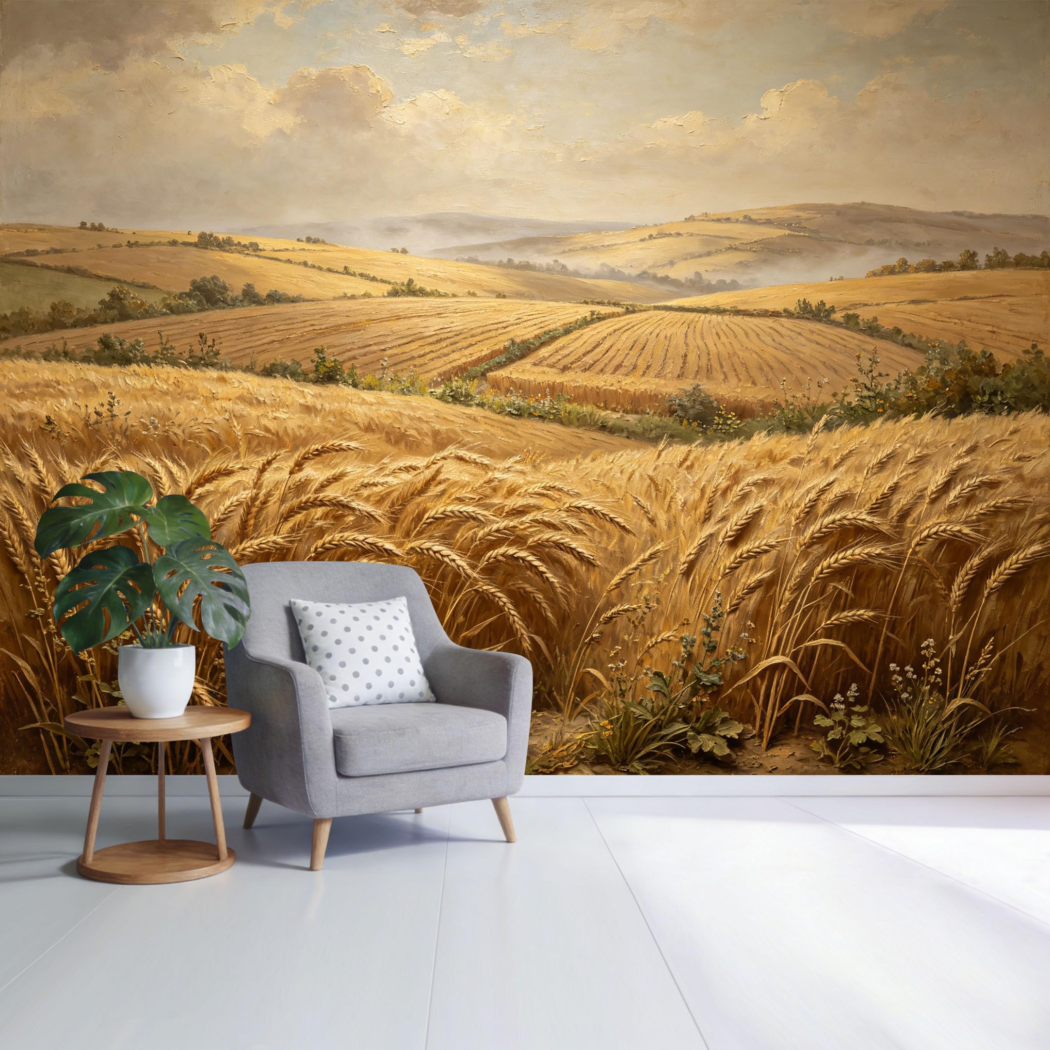 Custom Size Wall Mural Golden Wheat Field Landscape Rolling Hills Farmhouse Countryside Harvest Scene SelfAdhesive Wall Fabric Removable Wallpaper for Home Office Decor