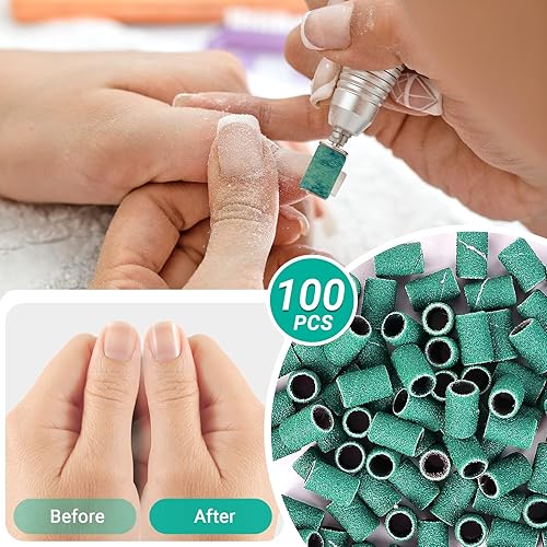 Miniatura 7 de MelodySusie 100 unidades de brocas de uñas, bandas de lijado para taladro de uñas, 180 bandas de lijado de lima de uñas de grano fino para uñas
