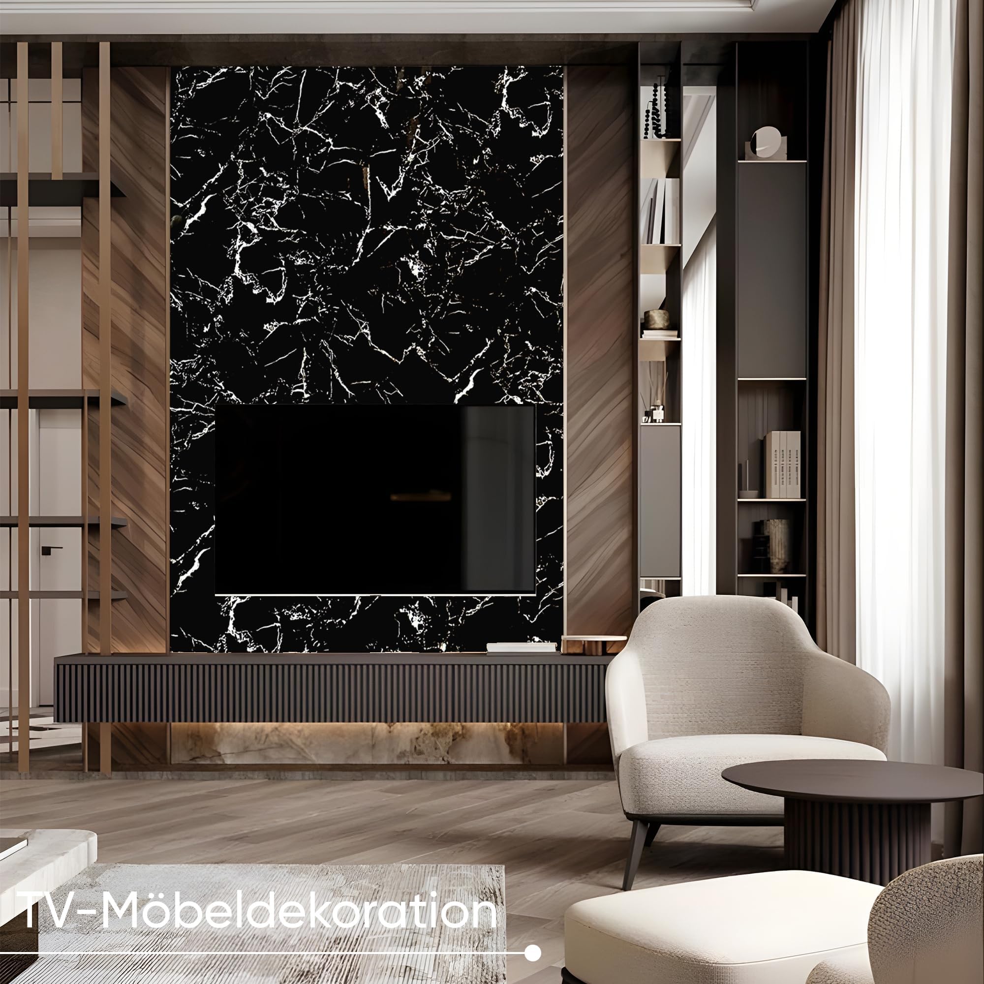 PVC Wandpaneele in Marmoroptik | 60x120 cm | 2 Stück | PVC Wandverkleidung aus Kunststoffplatten für Küche, Bad & mehr | Küchenrückwand Platte Wandpaneel (2, Schwarz Weiß)