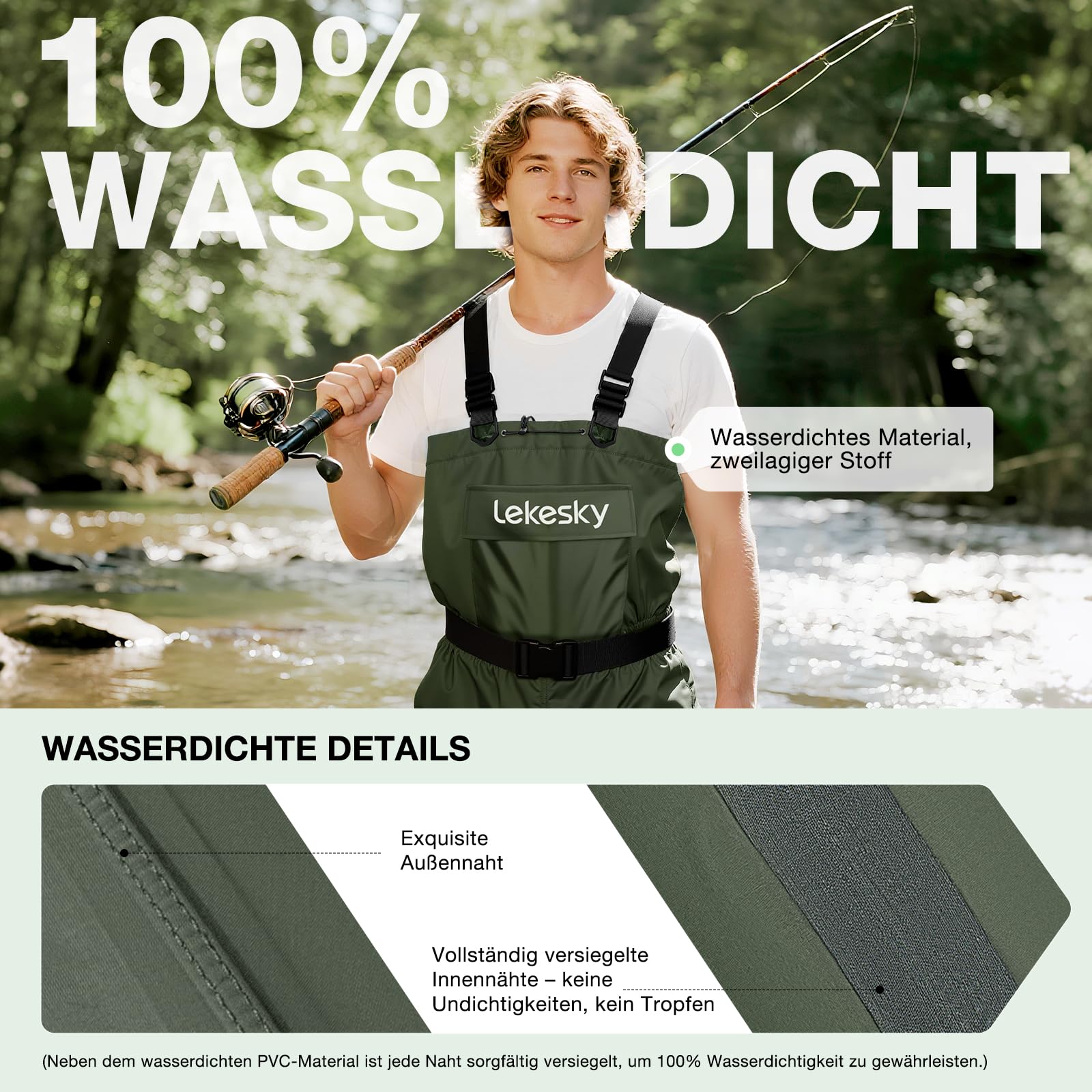 Lekesky Wathosen mit Stiefeln für Damen und Herren, wasserdichte 2-lagige Nylon/PVC-Wathosen – für den Einsatz im Wasser, zum Angeln, Jagen und Arbeiten im Schlamm