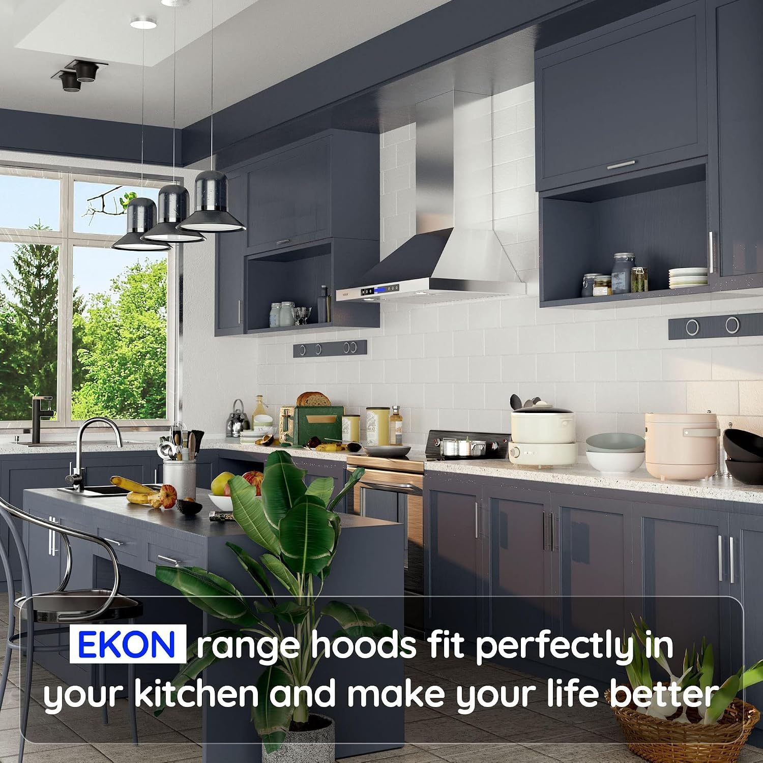 EKON 30 Inch Wall Mount Range Hood, 900 CFM Stainless Steel Kitchen Chimney Vent Hood, Ducted/Ductless Convertible, 4-Speed Touch & Remote Control, Dishwasher-Safe Filters (NAP02-30)