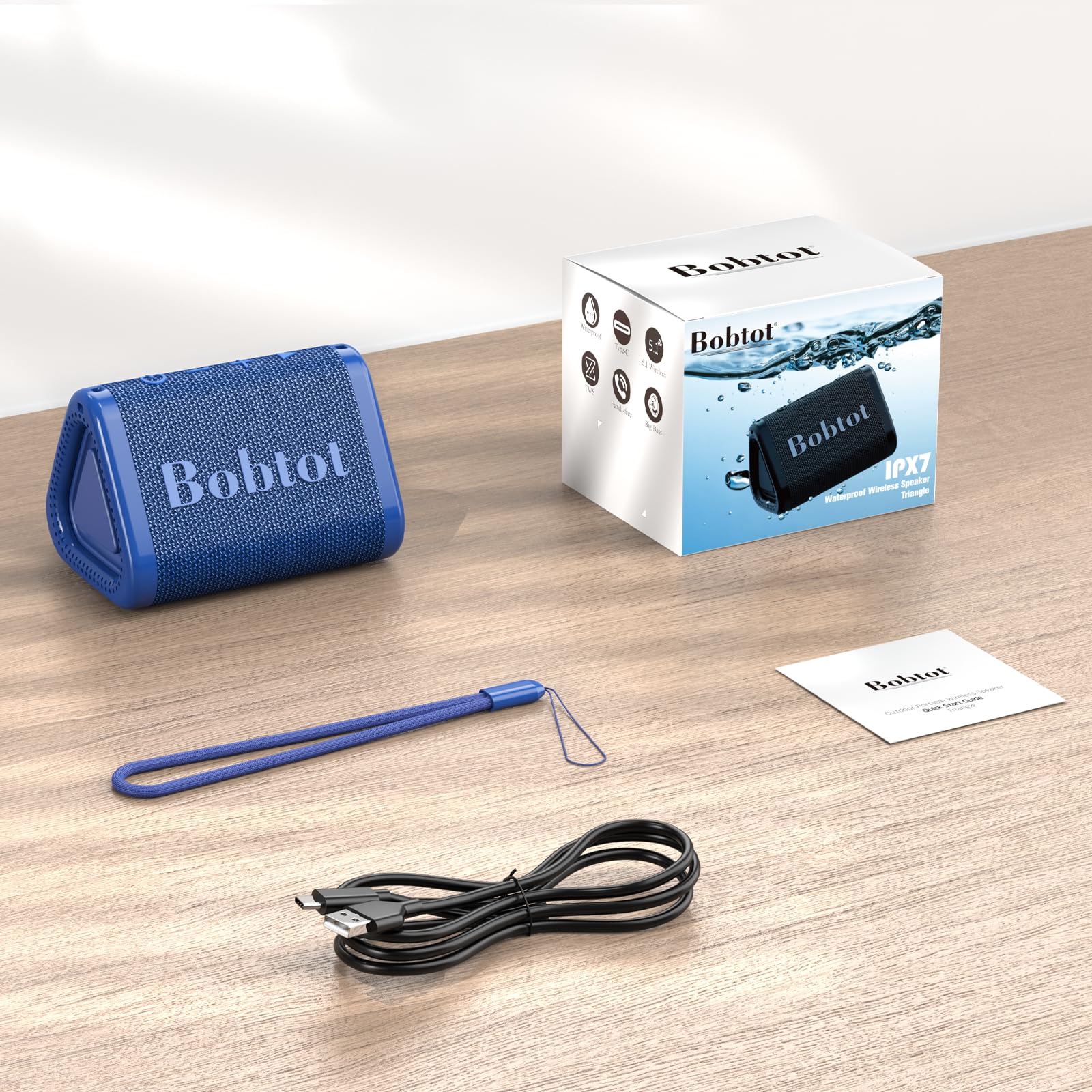 Bobtot Altoparlante Bluetooth portatile wireless 10 W di picco, IPX7 piccolo altoparlante per doccia impermeabile, tempo di riproduzione 15 ore, suono forte e stereo con bassi, accoppiamento TWS per