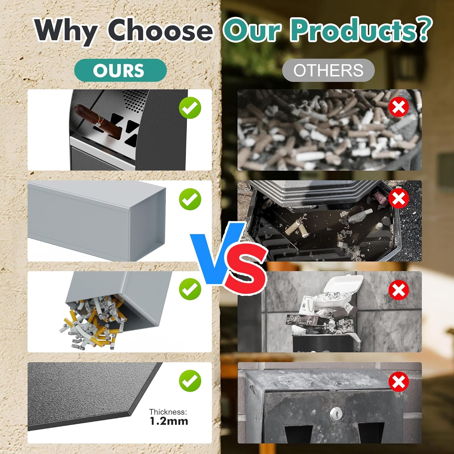 Commercial Trash Can Disposal Outdoor Vertical Trash Can Standing Rubbish Bin for Patios Gardens Hotels Pubs Offices(Business Gray