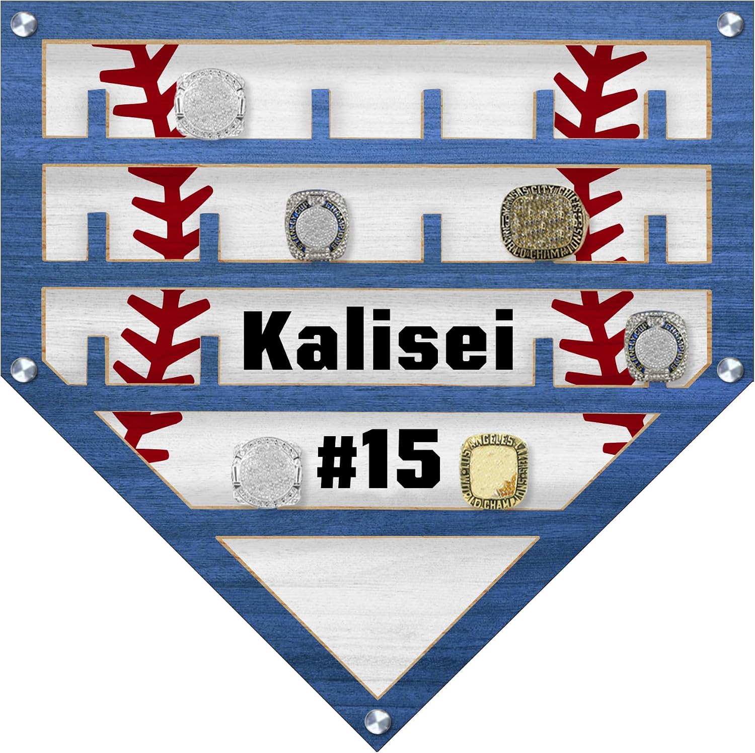Personalized Baseball Softball Ring Display Case, Custom Name&Number Baseball Championship Ring Holder, Wood Medal Wall Mount Storage Rack, Sports Lover Collecting Organizing Display Case Gift