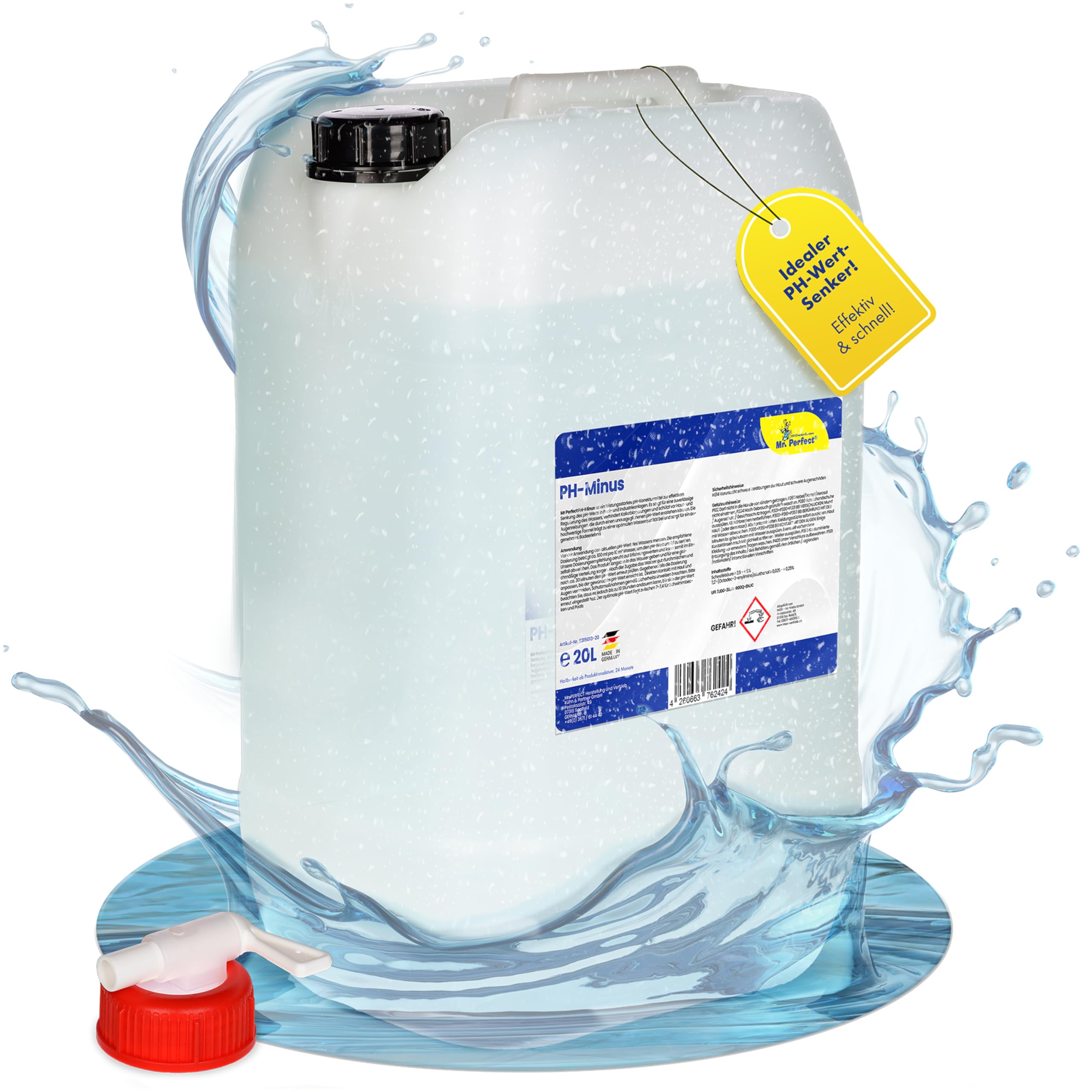 Mr. Perfect® - Professioneller pH Senker flüssig 20KG im Vorratskanister | Effektives Flüssiges pH Minus für Pools und Whirlpool | optimale pH Regulierung | Wasser Balance