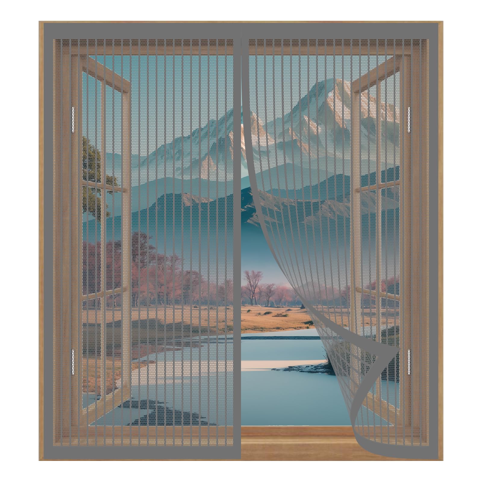 Yuanwan Grey Fly Screens For Window 99 X 129 Cm Easy Installation No Drilling Or Screwing Anti Mosquito Fly Curtain For Windows Nets To Keep Bugs Out,