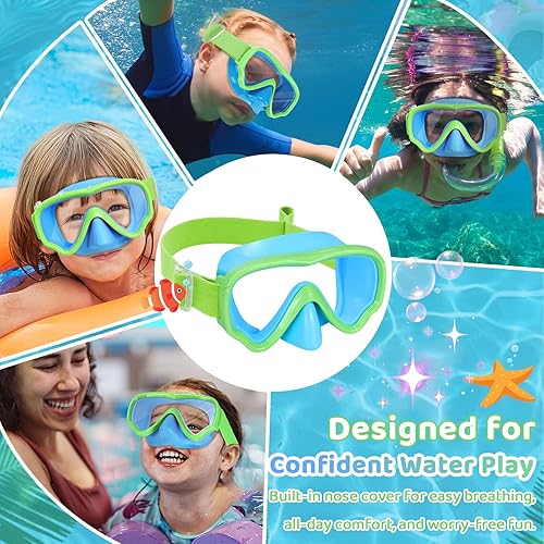 Miniatura 8 de Vvinca Gafas de natación para niños con cubierta para la nariz, máscara de buceo, correa de tela antivaho anti roturas para niños de 3 a 15 años
