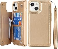 Vista 11 de iCoverCase Funda compatible con iPhone 14 Plus con tarjetero para mujer, bloqueo RFID en relieve, piel sintética con correa de muñeca de 6.7