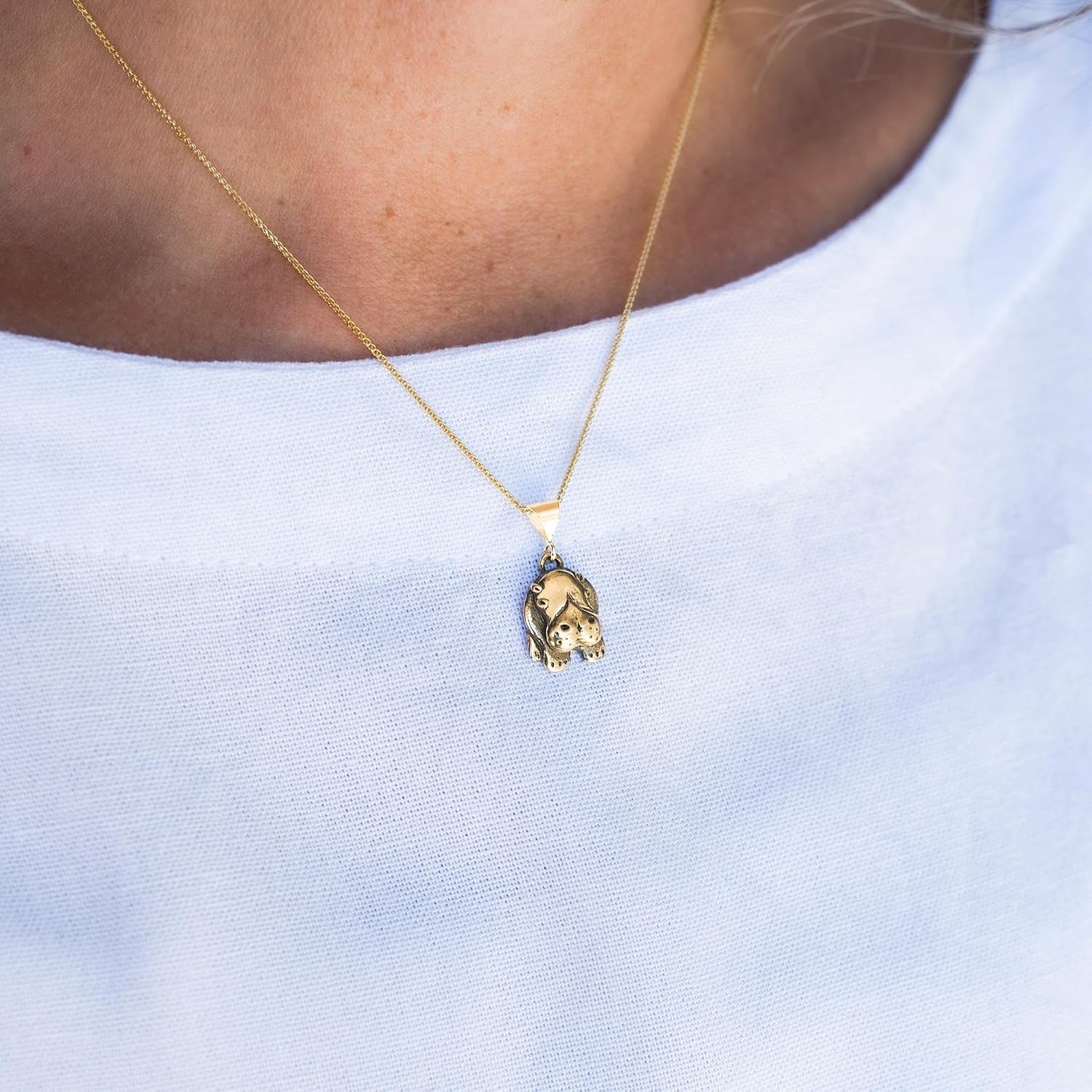 14K Solid Gold Hippo Pendant - Hippopotamus Jewelry for Women - Handcrafted Hippo Lover Gift