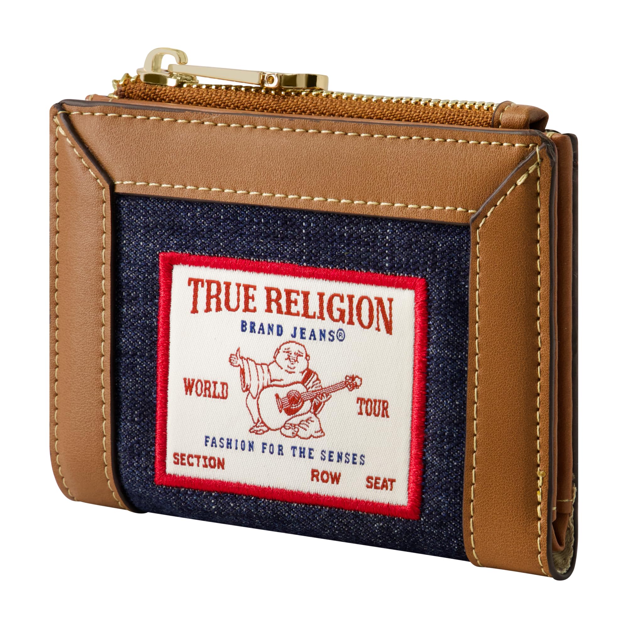True Religion Damen Mini Wallet Buddha Patch Kleine Kompakte Clutch Geldbörse Dunkel Denim One Size, Dunkles Denim