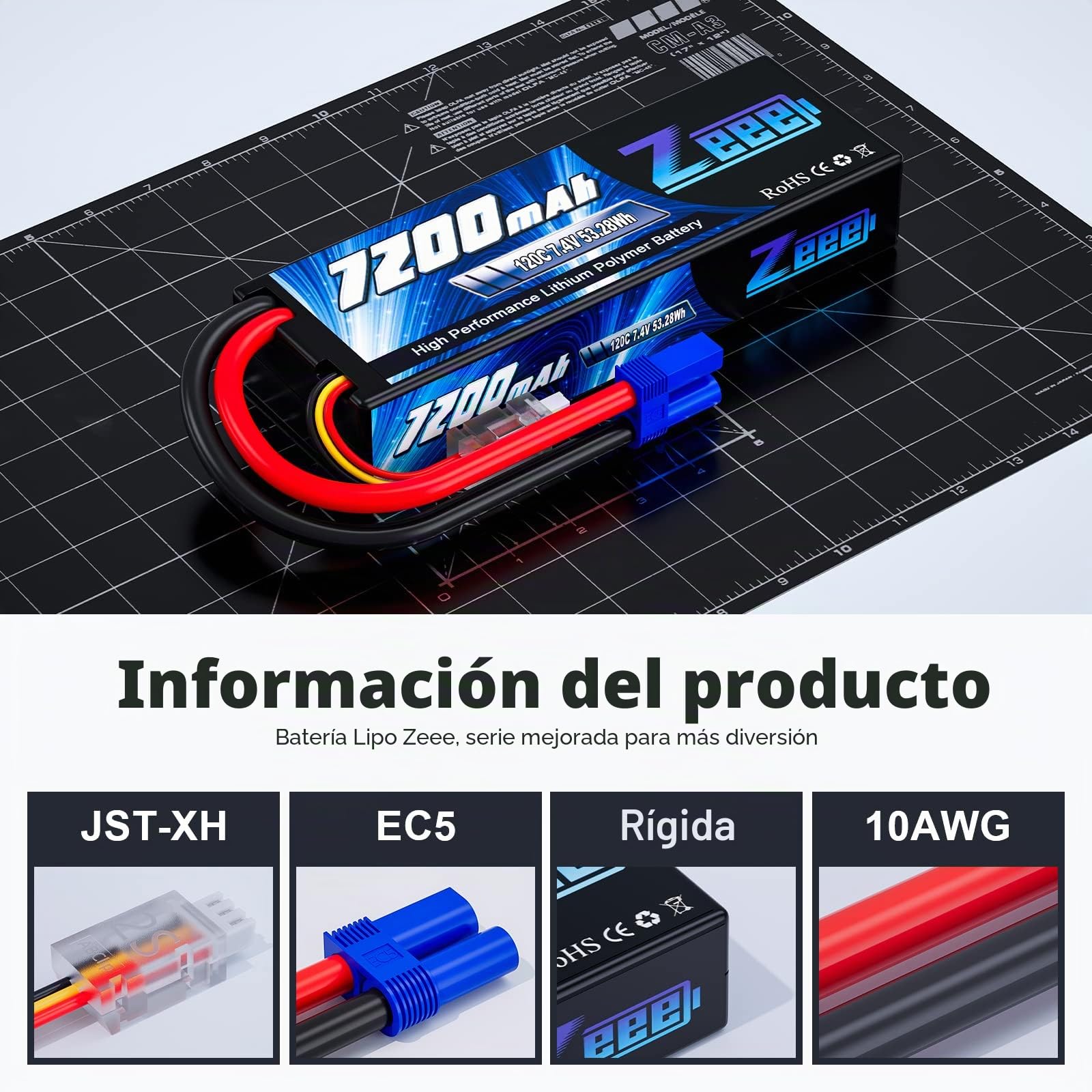 Zeee 2S Lipo 7200mAh 7.4V 120C con Enchufe EC5 Batería RC Hardcase(2 pcs)