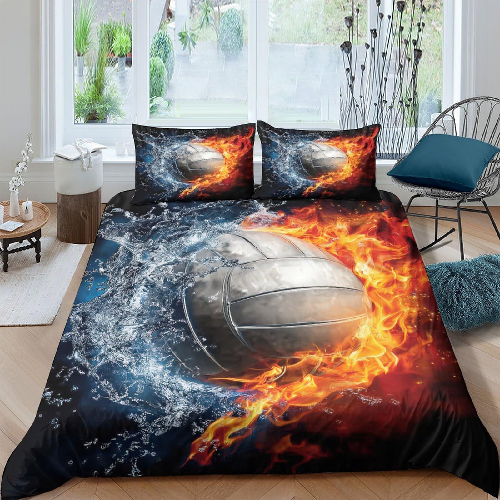 Ctjqhvkz Style-7 3D Printed Fire And Water Volleyball Fitted Sheet Microfiber Soft Mattress Cover For Bedroom Dorm Decor Single（135X200cm）