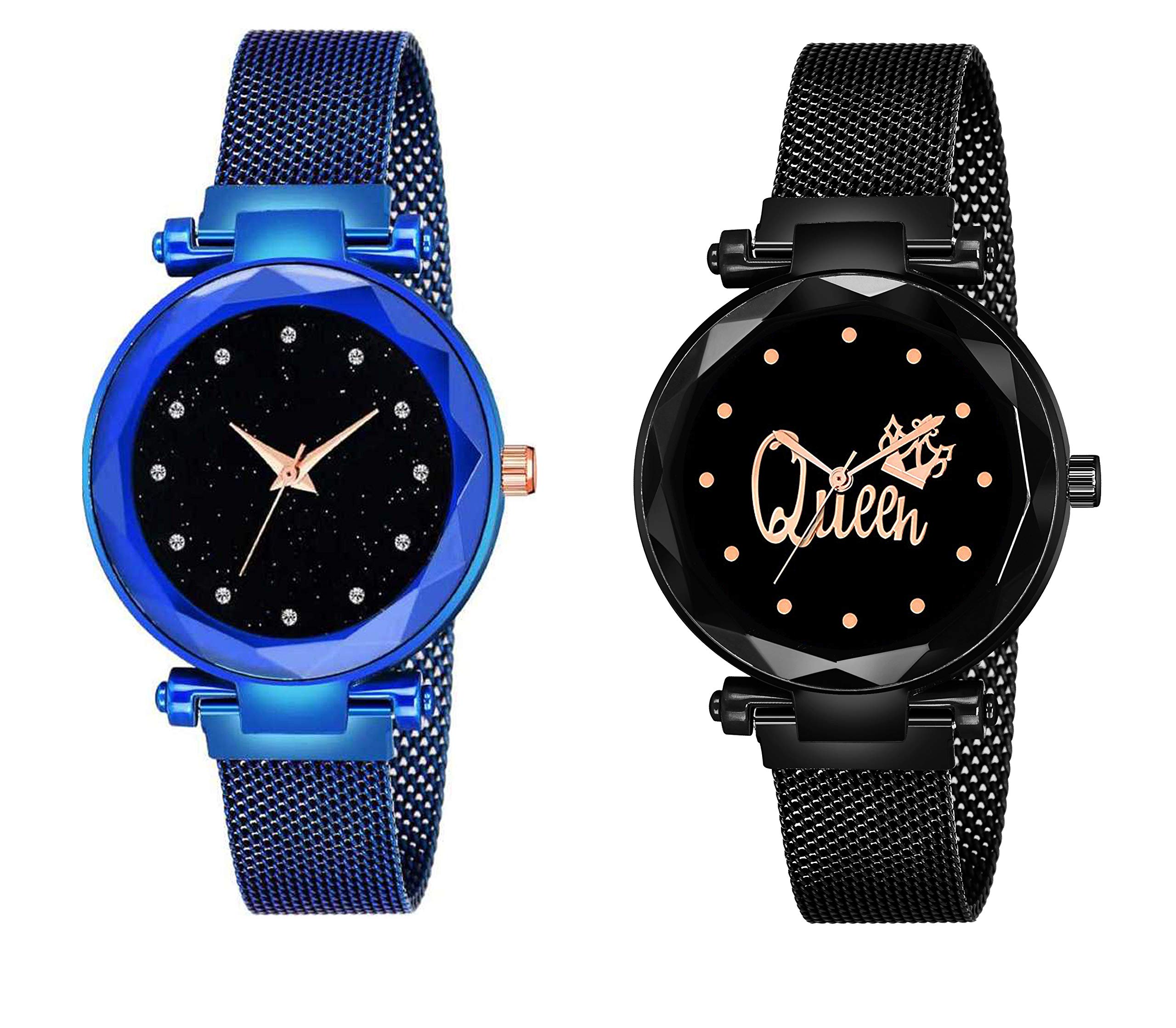 Talgo Casual Analogue New Unique Designer Black Dial Blue & Black Magnet Strap Wrist Watch - for Women & Girls (B092J15G9Z) Amazon Price History, Amazon Price Tracker