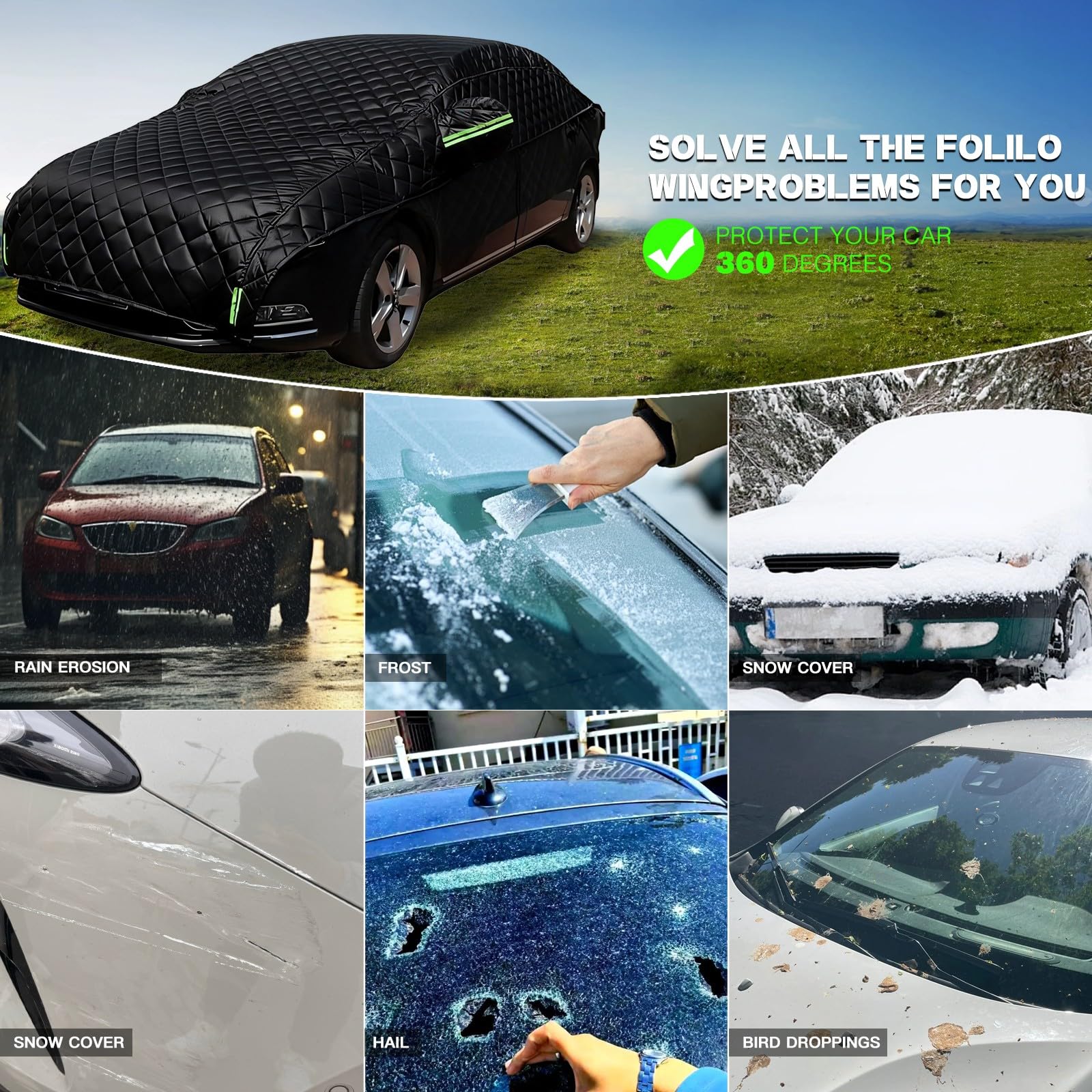 Copriauto Antigrandine per Jeep Compass 2017-2026,Telo Copriauto Antigrandine Mezza Copertura per Auto Imbottita Anti Grandine,Impermeabile Protezione rf7g