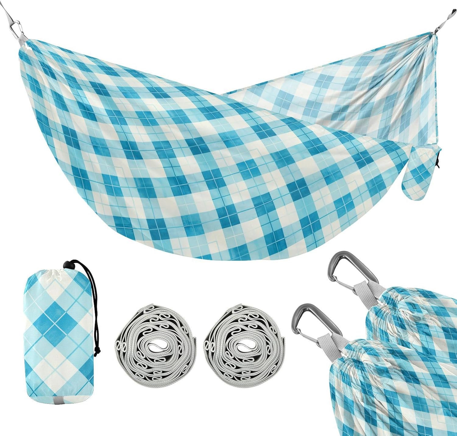 Deep Blue Checks Camping Hammocks Swing Hammock for Indoor Outdoor Patio