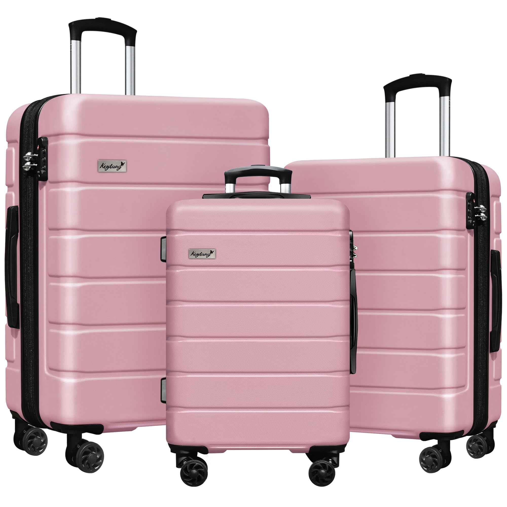 Explorer Lightweight Hardside Expandable Luggage Spinner Wheels Suitcase W/TSA Lock, Pink, New-3 Piece Set