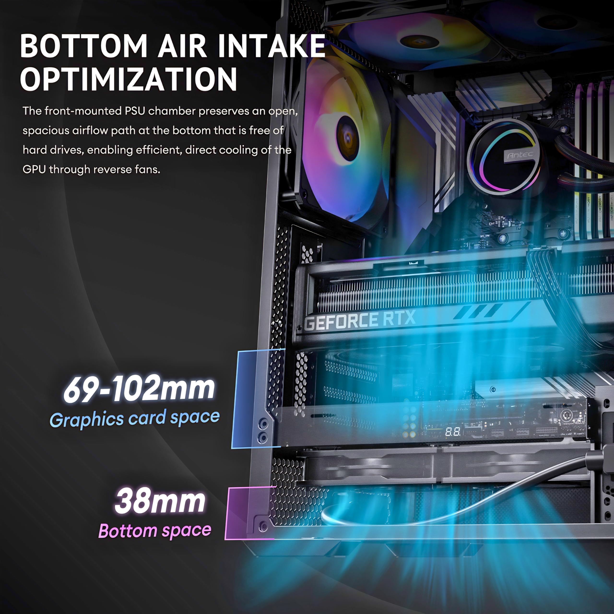ANTEC Flux Rear ATX/Micro-ATX/ITX Boîtier Midi Tower PC, Noir