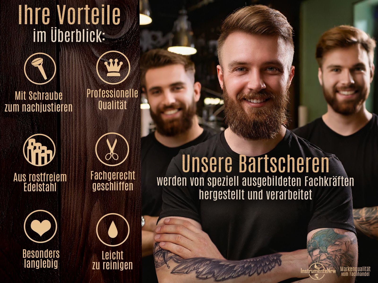 Bartschere Solingen Haarschere Bartpflege Schere mit einseitiger Mikroverzahnung Made in Germany Schnurrbartschere Edelstahl Rostfrei zum Kürzen von Barthaaren, Ohrhaaren und Nasenhaaren (3,5 Zoll)