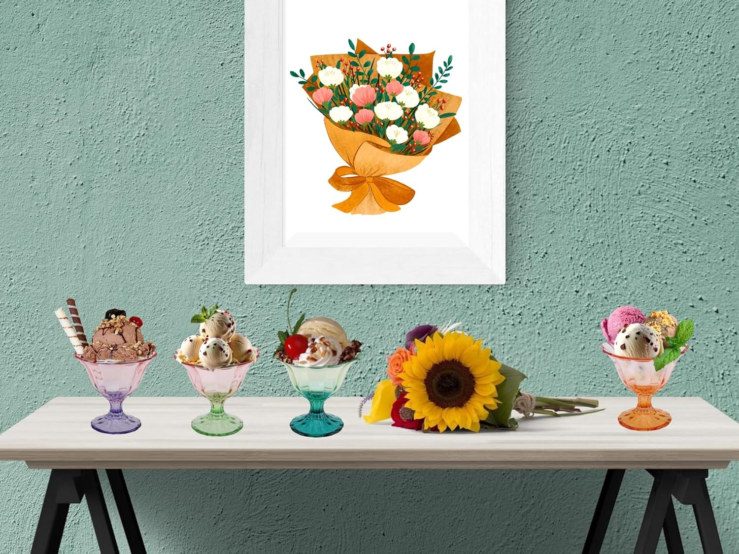 Glass Dessert Bowls 10 Oz Set of 4 Ice Cream Cups Footed Bowl Green Clear Drinking Cup for Sundae, Dessert, Candy, Fruit, Ice Cream, Snack Pudding - Image 8