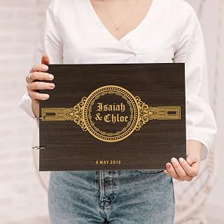 Darling Souvenir Personalized Engraved Laser Cut Wedding Guest Book Wooden Cover Sign-in Book Registry Guestbook Scrapbook-D7