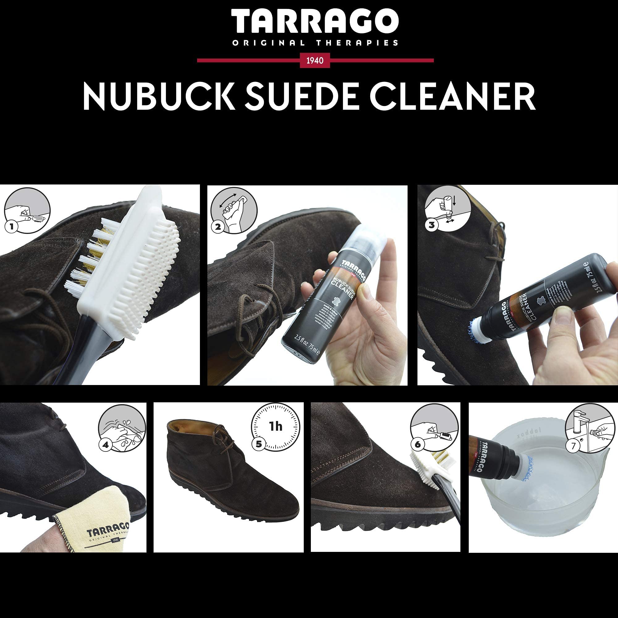 Tarrago | Limpiador Nubuck | Cuidado y Mantenimiento del Calzado Unisex | Nutre, Repara y Portege el Material del Zapato | Color: Transparente | Medida: 75ml