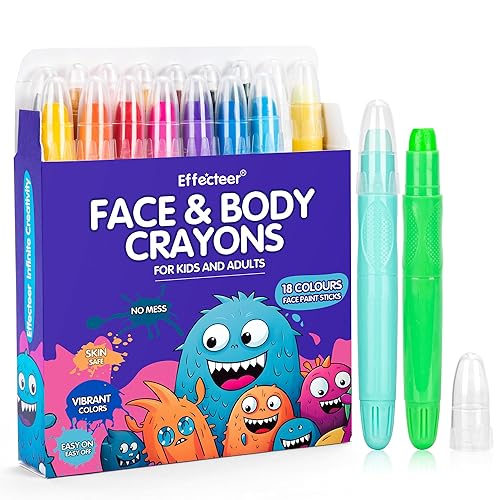 Kit de pintura facial para niños, crayones de pintura facial torcidos de 18 colores, kit profesional de pintura facial en Halloween, cosplay, fiesta