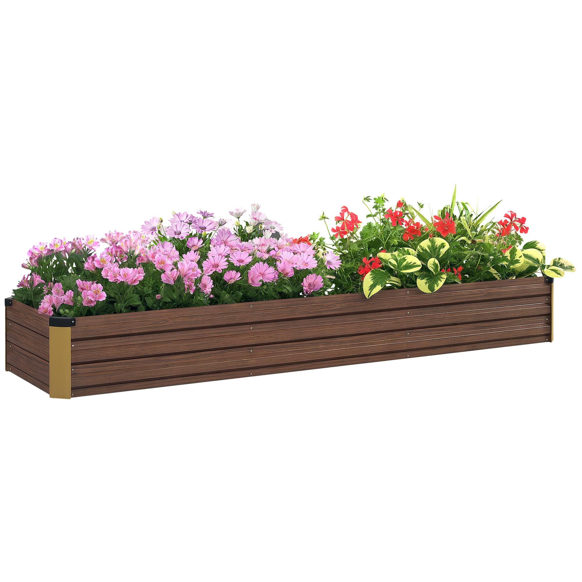 Outsunny Galvanised Raised Bed for Garden, Rectangular Outdoor Elevated Planter Box with Safety Edging and Open Bottom for Growing Flowers, Herbs and Vegetables, 240 x 60 cm, Dark Brown — image 1