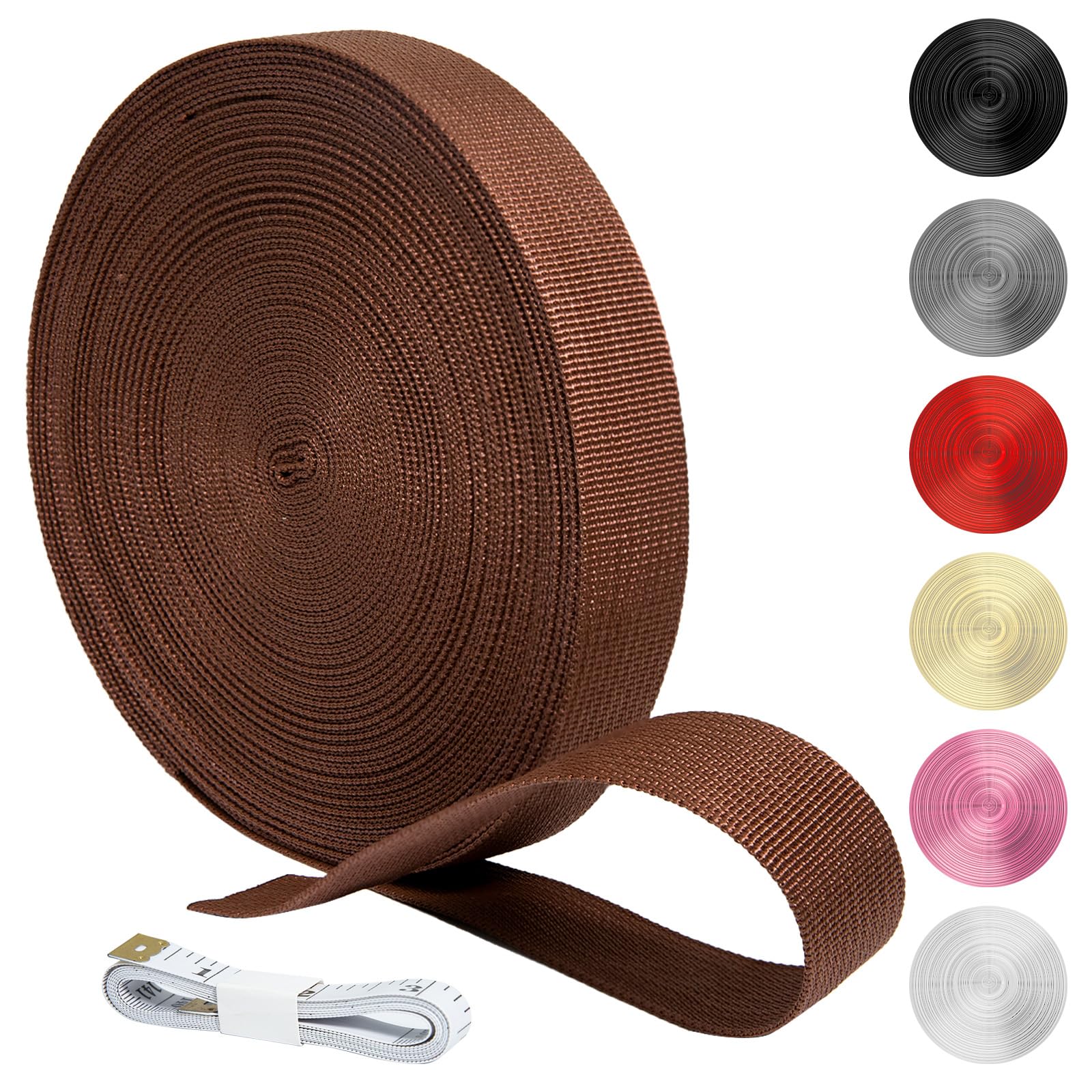 KINETOX 20m Brown Webbing Strap 25mm Polypropylene Webbing Strap Heavy Duty Anti-Slip UV Resistant Twill Tape Fabric for DIY Enthusiasts Campers to Repair Bags Pet Leashes Camping Gear Luggage