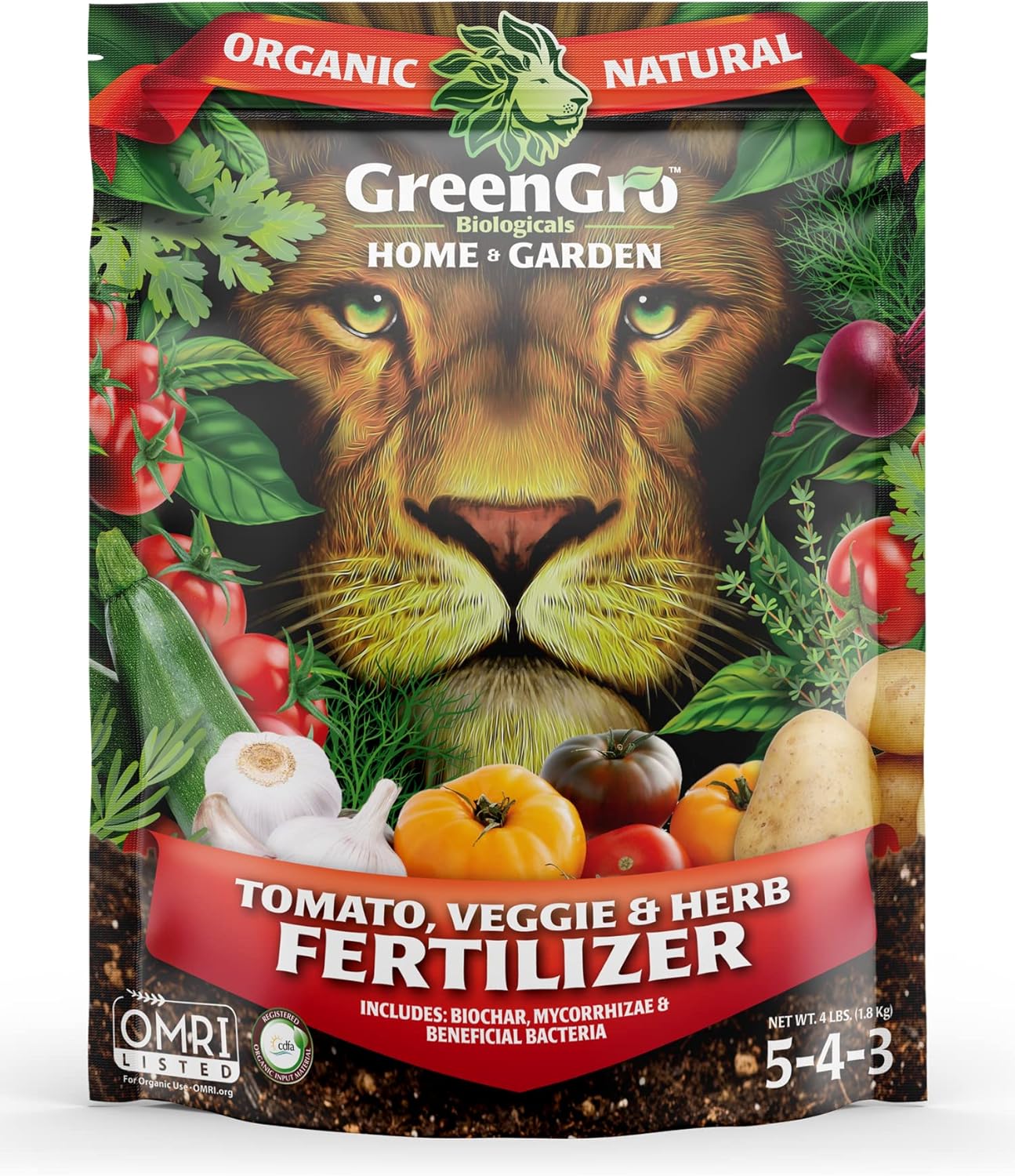 GreenGro Veggie, Herb, & Tomato Fertilizer - Outdoor & Indoor Plant Food for Edible Plants/Organic Fertilizer & Flower Food for Vegetable Garden/Improve Harvest with Vital Plant Nutrients (4 lb)