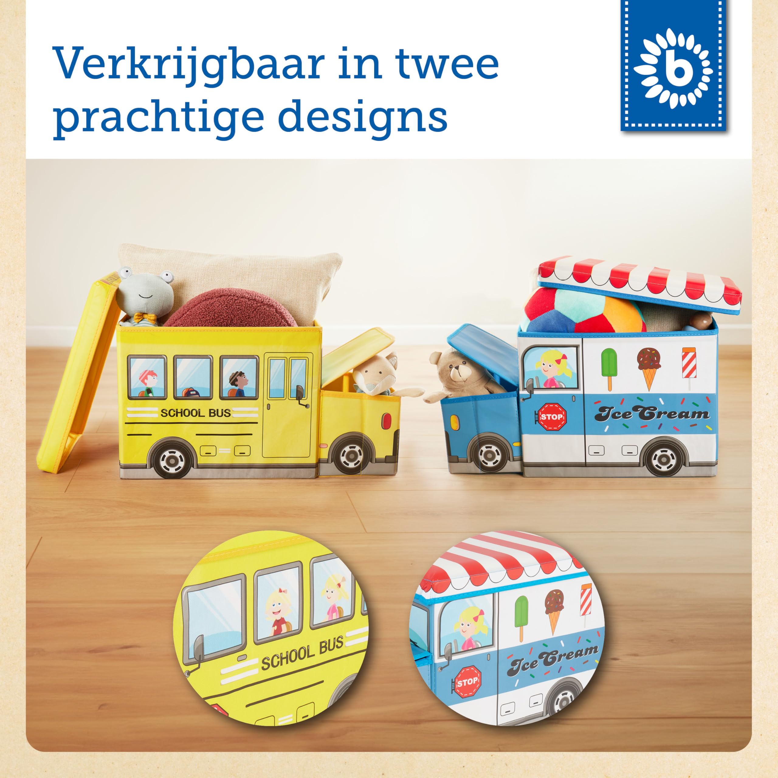 Bieco Aufbewahrungsbox mit Deckel Kinder Schulbus, faltbar, Sitzhocker mit Sitzgelegenheit, und Polsterung, Spielzeugkiste mit Stauraum, Sitztruhe, Jungen & Mädchen, 46 L, Belastbar bis 80 Kg, gelb