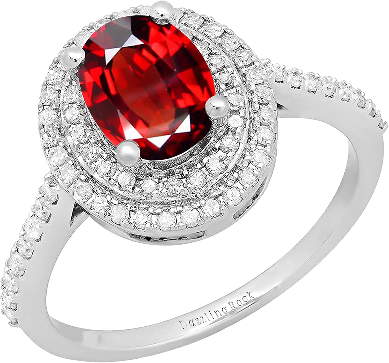 Dazzlingrock Collection 10K 8X6 MM Oval Gemstone & Round White Diamond Ladies Bridal Halo Style Engagement Ring, White Gold