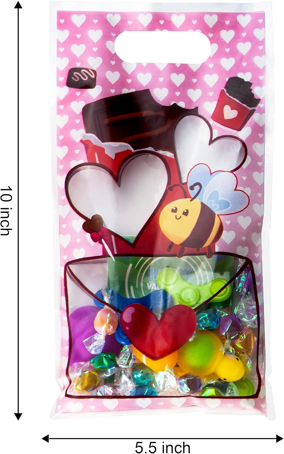JOYIN 48 Pcs Valentine’s Day Gift Bag, Plastic Treat Bags, Cellophane Candy Bags in 6 Designs with Heart Shaped Window for Valentine Party Favor, Kids Valentine Party Favor, Classroom Gift Exchange