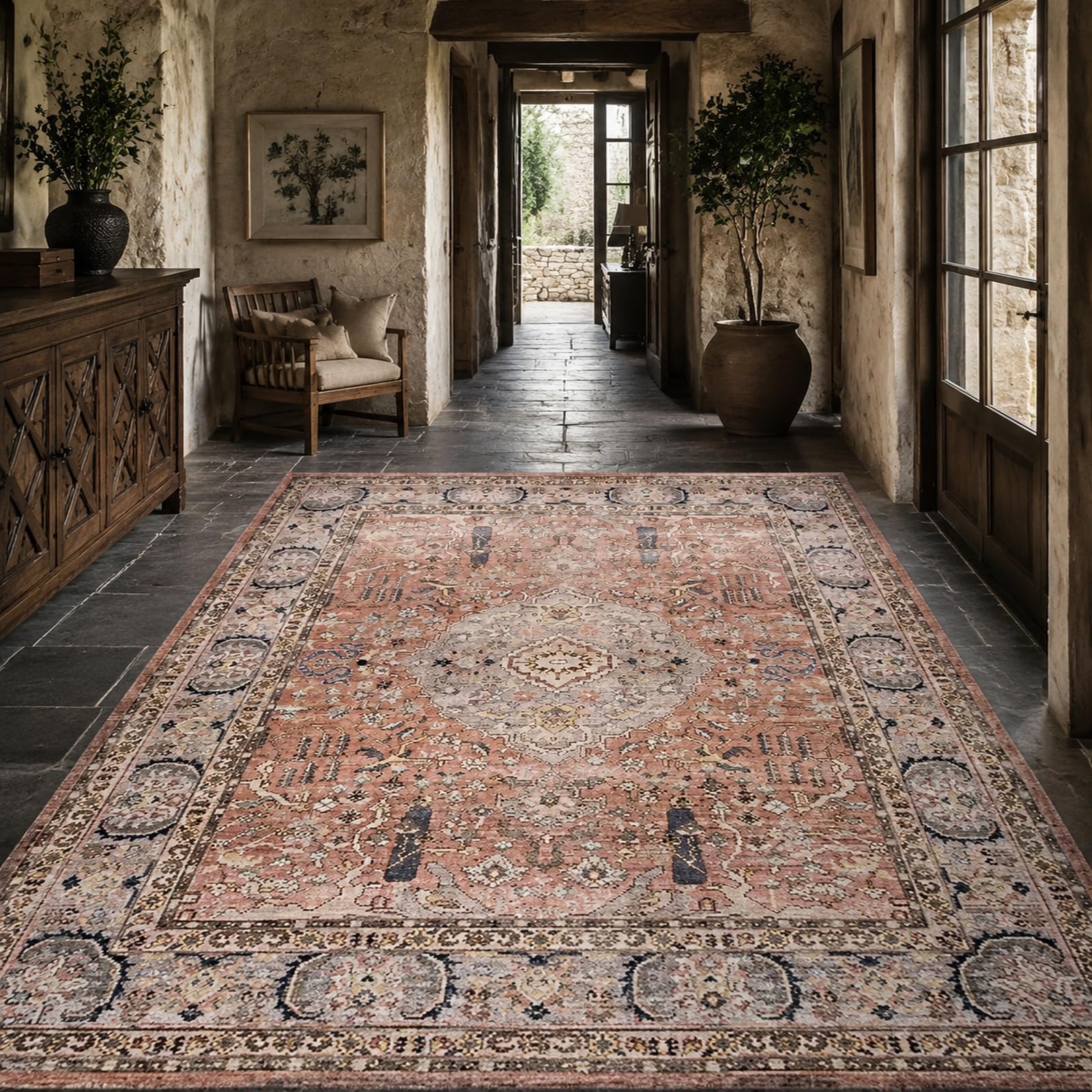 Tapis bleu oriental vintage 200 x 300 cm au design moderne et raffiné
