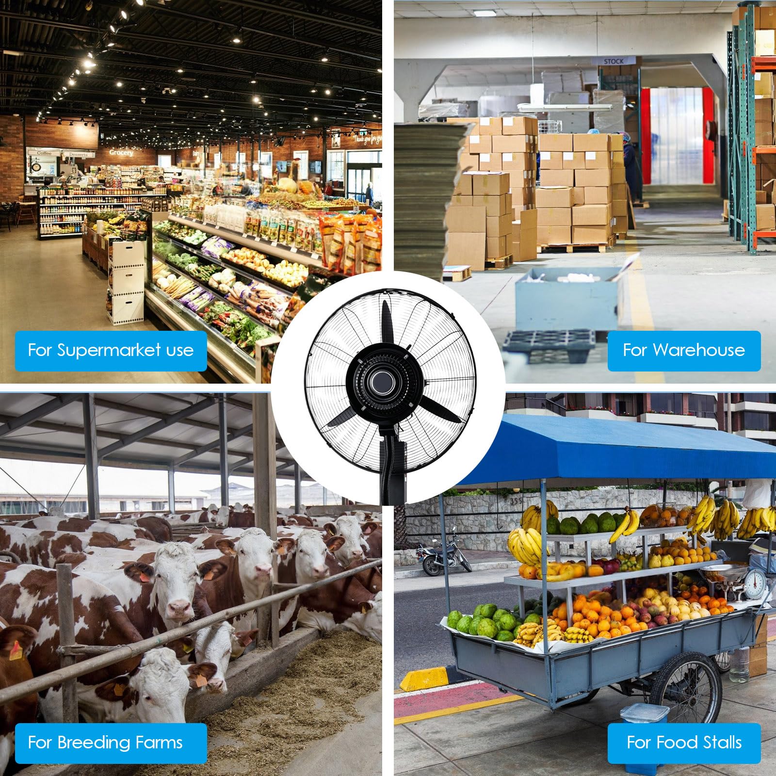 Ventilador Nebulizador de Pie Industrial Uso Industrial y Doméstico, 3 Velocidades, Oscilación 90°, Depósito Agua 42L con 4 Ruedas - Enfriador Larga Distancia para Exteriores, Patio, Garaje