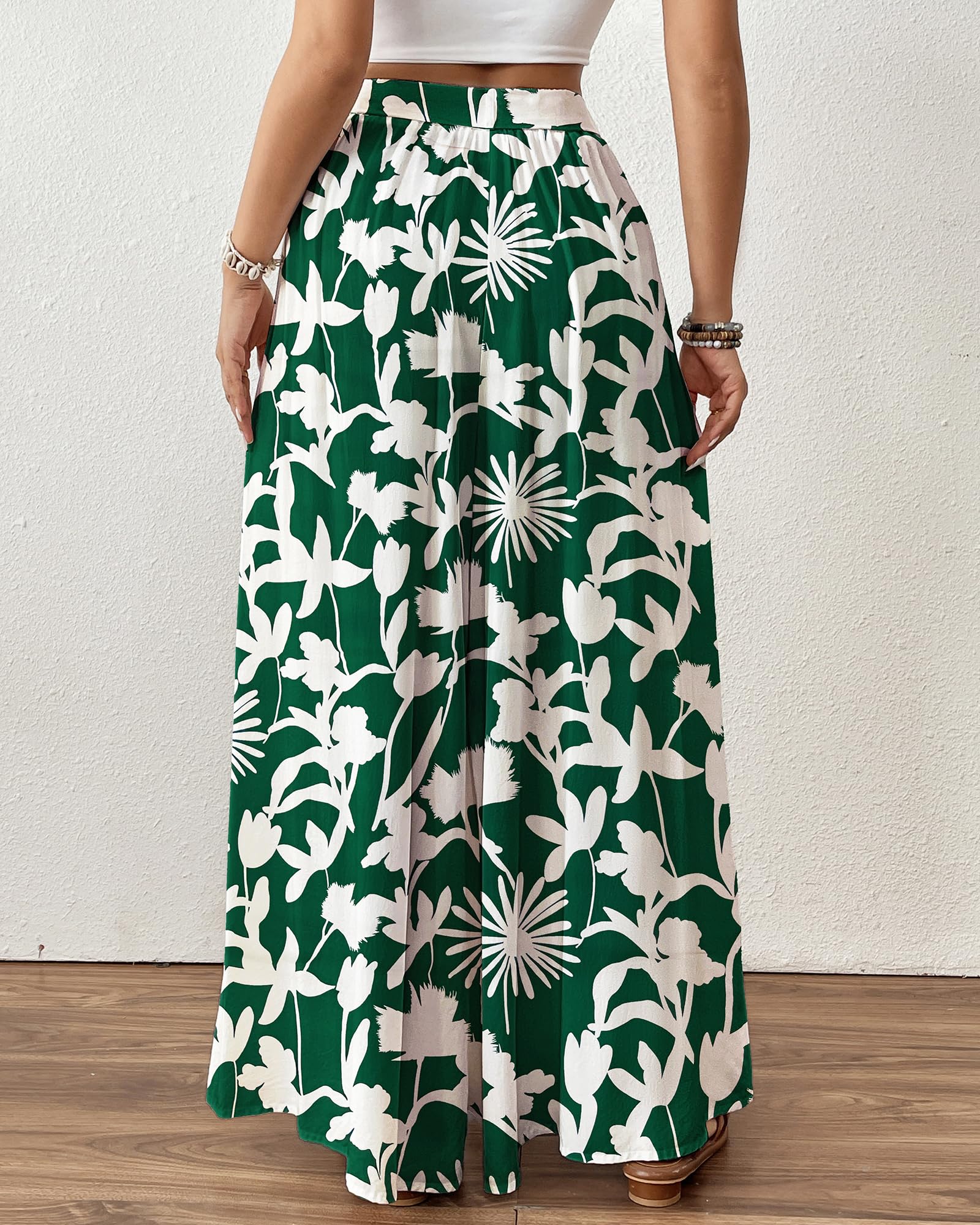 Bsubseach Pantalon à jambes larges pour femme - Pantalon palazzo floral fluide pour femme - Taille haute - Pantalon d'été décontracté - Tenues de croisière | Viscose, légère et douce, poches latérales, taille haute, cravate réglable, tenue de croisière d'