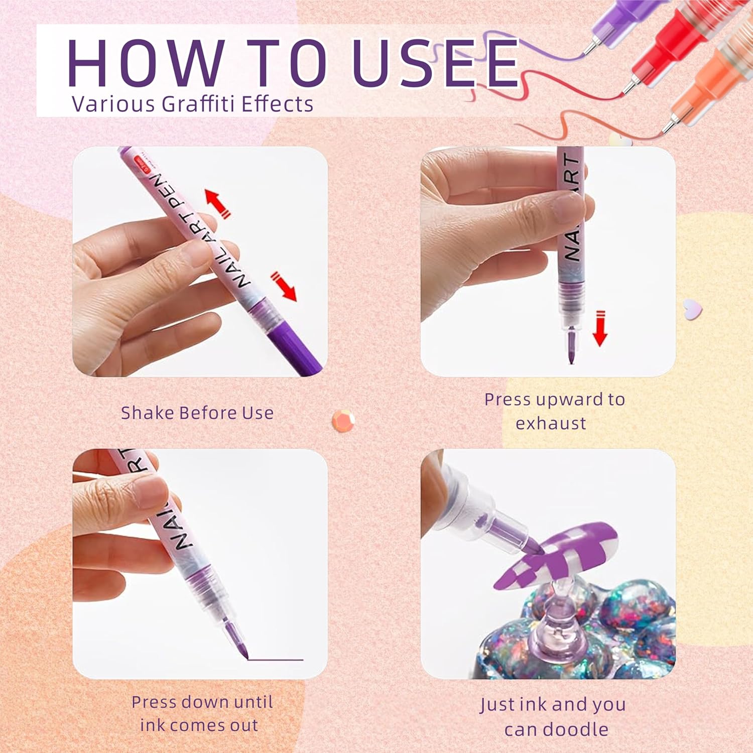 12色3Dネイルアートペンセット 0.7mm 極細 柔軟なペン先 プロ仕様 ドット裏地 グラデーションとフローラルデザイン DIY