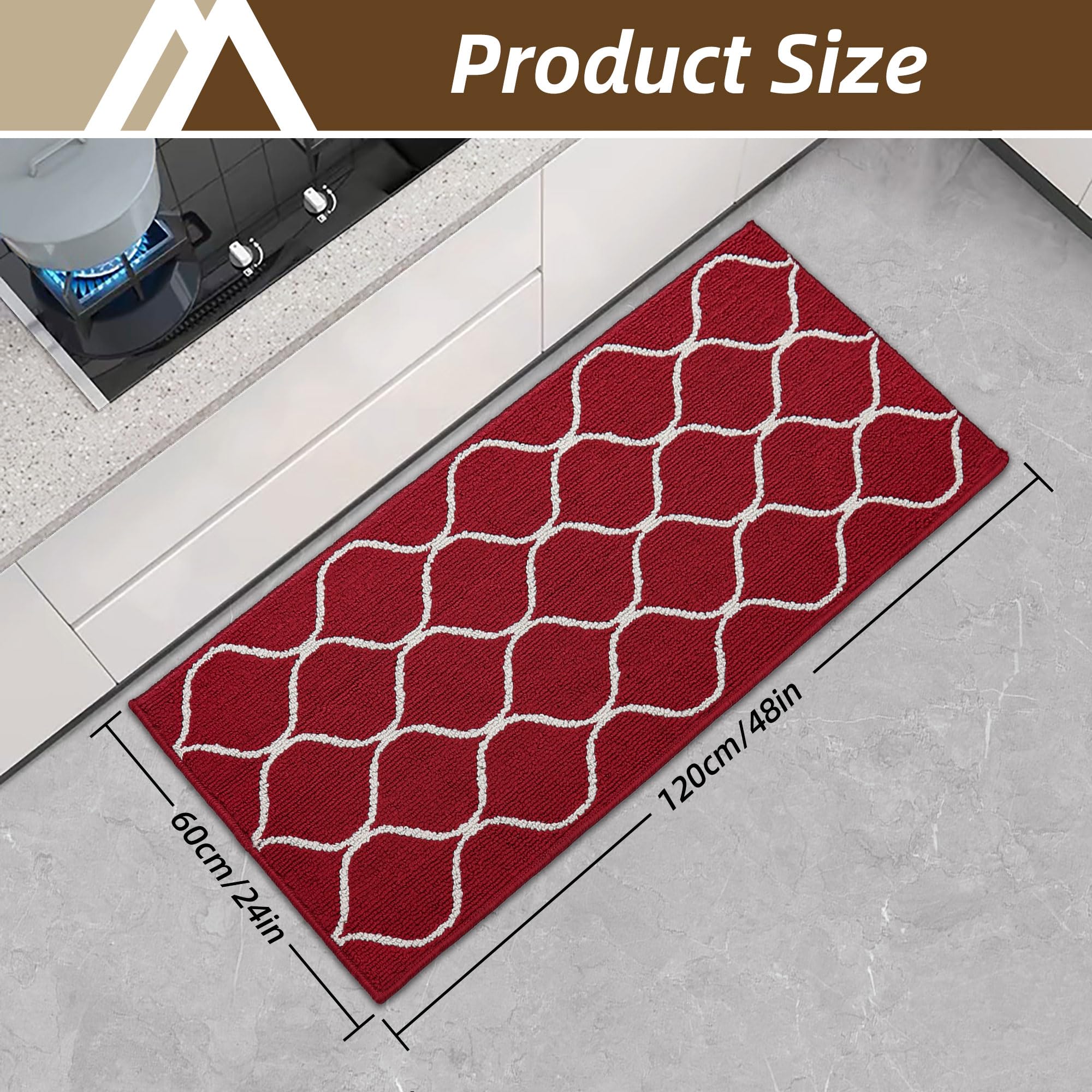 COSY HOMEER Tappeto Cucina 60 x 120 cm, Tappeti Cucina Antiscivolo Lavabili Moderni, Tappeto Per Cucina Corridoio Porta Comodino, Tappetino Cucina Passatoia Pratica, Rosso