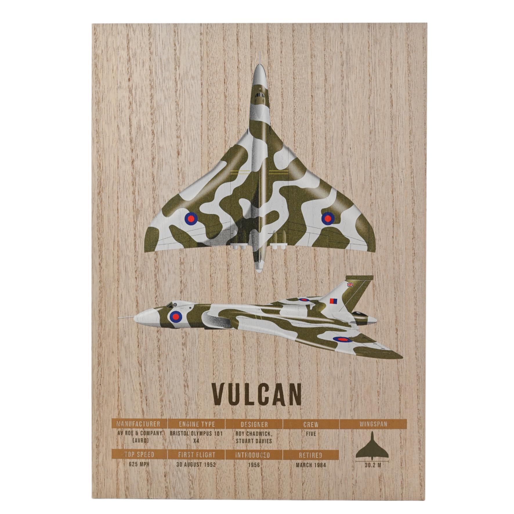 RAF Wood Effect Wall Plaque - Vulcan, Brown - HARVEY MAKIN