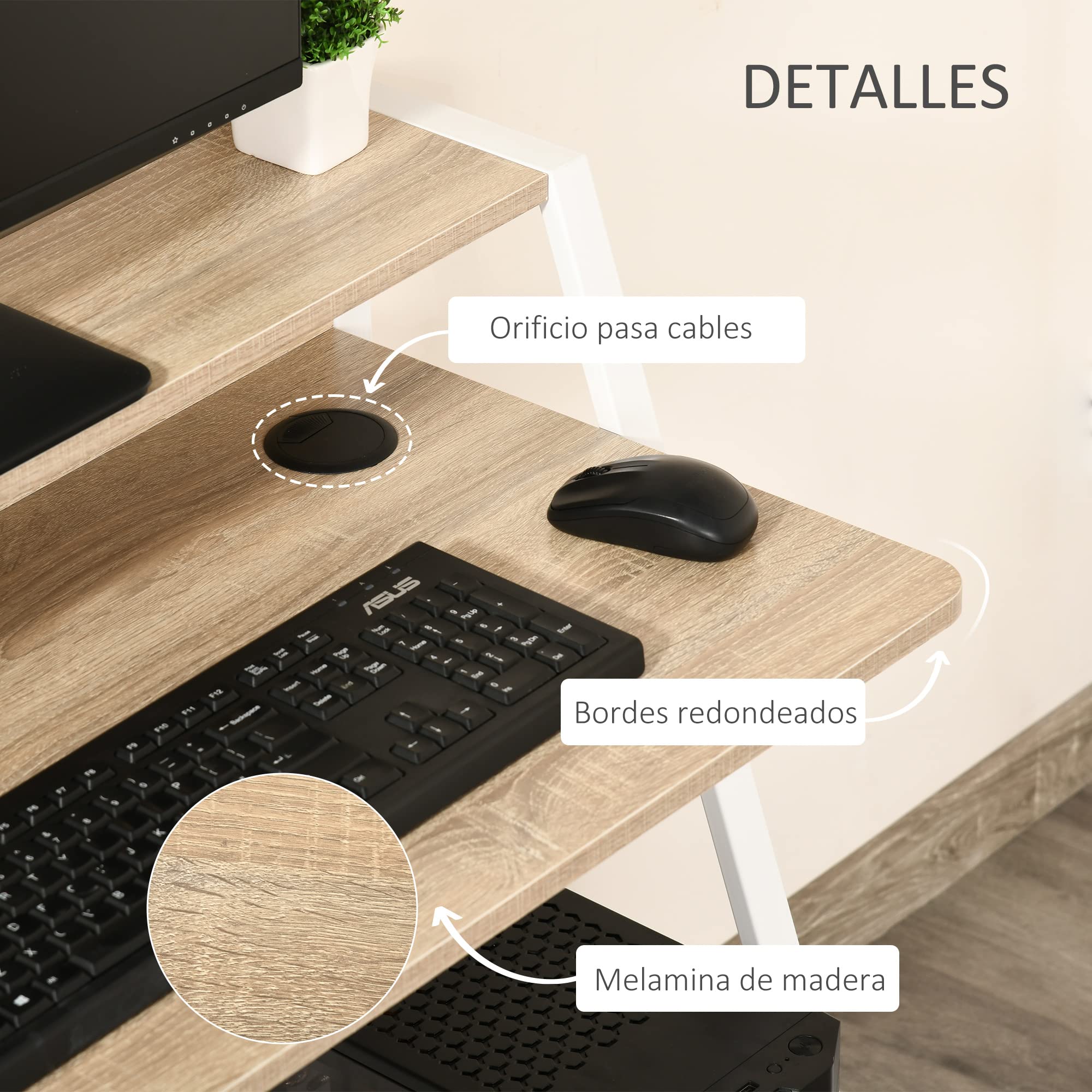HOMCOM Escritorio Mesa de Ordenador con Patas de Metal 84x45x85 cm Roble